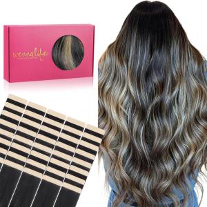WENNALIFE Tape in Hair Extensions Human Hair, 40pcs 100g 18 inch Balayage Natural Black to Light Blonde Hair Extensions Real Human Hair Straight Tape in Extensions Invisible Human Hair Extensions