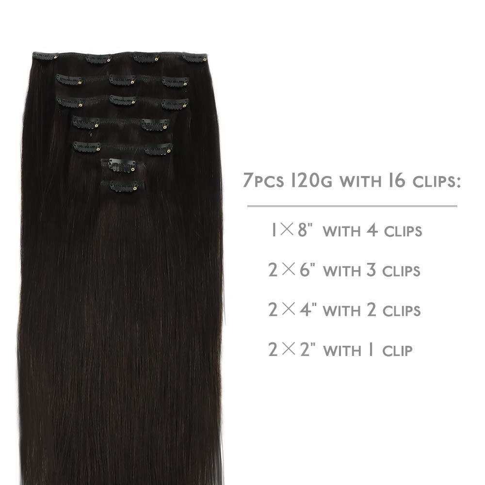imageWENNALIFE Clip in Human Hair Extensions 20 Inch 120g 7pcs Natural Black Hair Extensions Clip In Human Hair Remy Clip in Hair Extensions Real Human Hair Double Weft