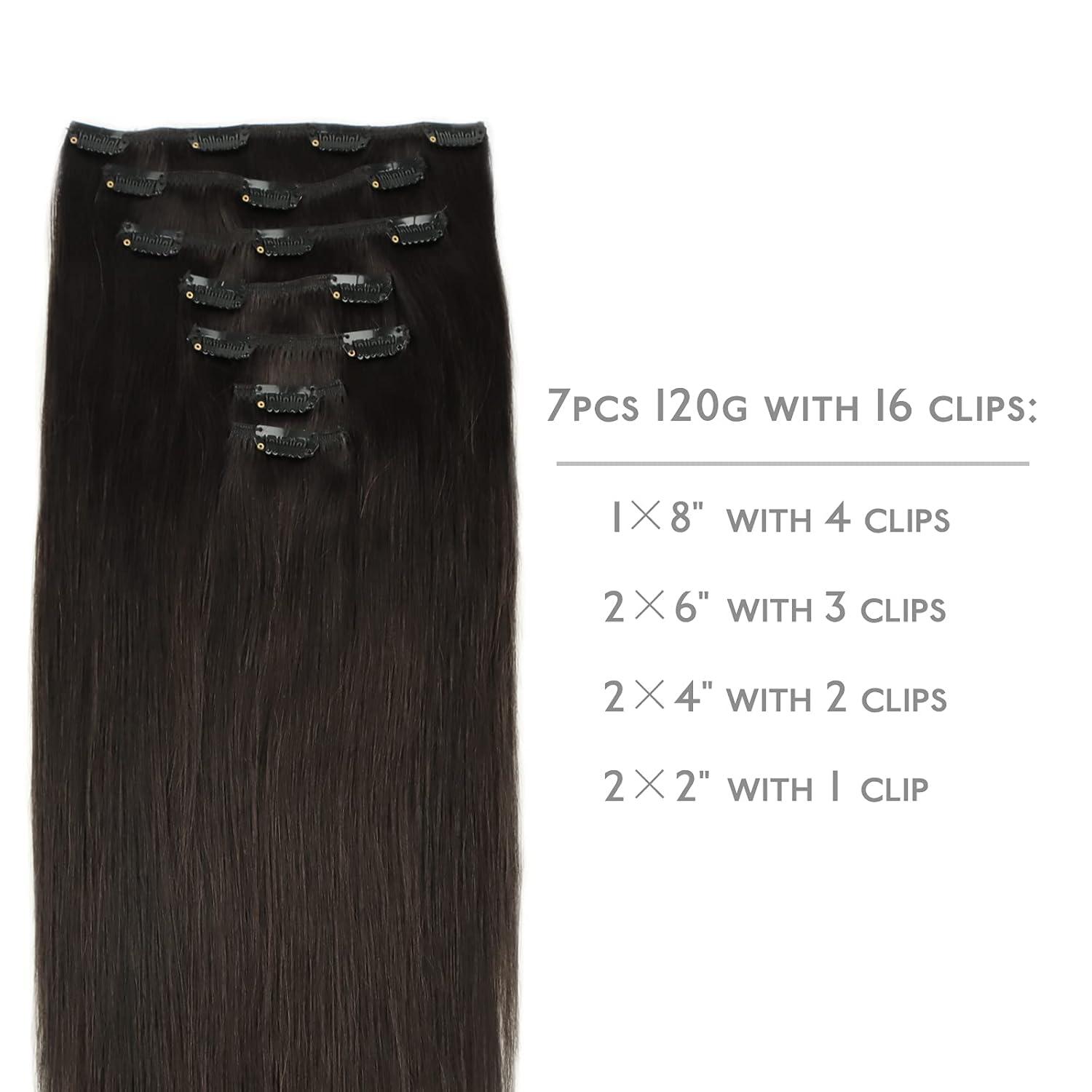 imageWENNALIFE Clip in Human Hair Extensions 22 Inch 120g 7pcs Dark Brown Hair Extensions Clip In Human Hair Remy Clip in Hair Extensions Real Human Hair Double Weft