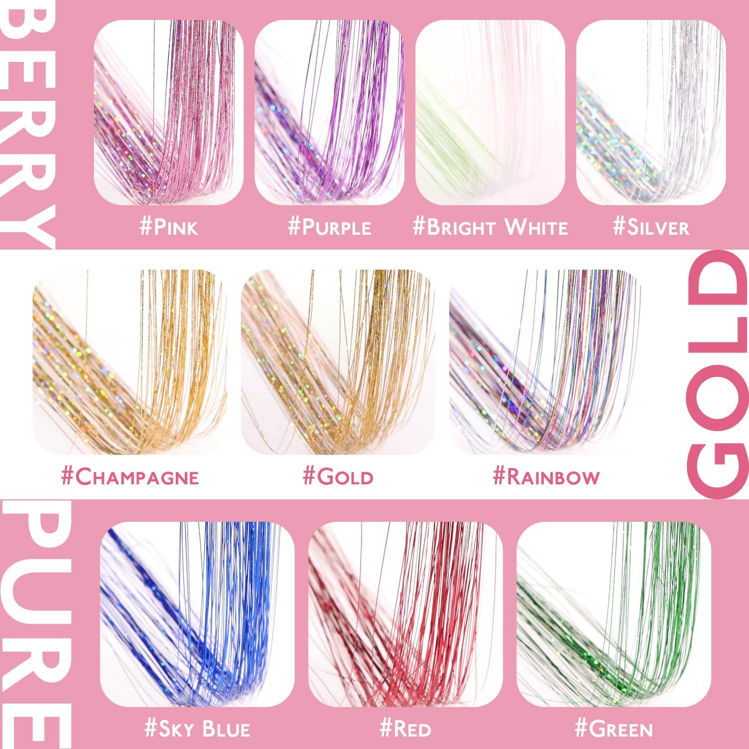 imageWENNALIFE Hair Tinsel Clip In for Girls Champagne 6pcs 24 inch Hair Tinsel Clips Tinsel Hair Extensions Clip in Colorful Glitter Tinsel Hair Clips Sparkle Fairy Hair Accessories for KidsCPink