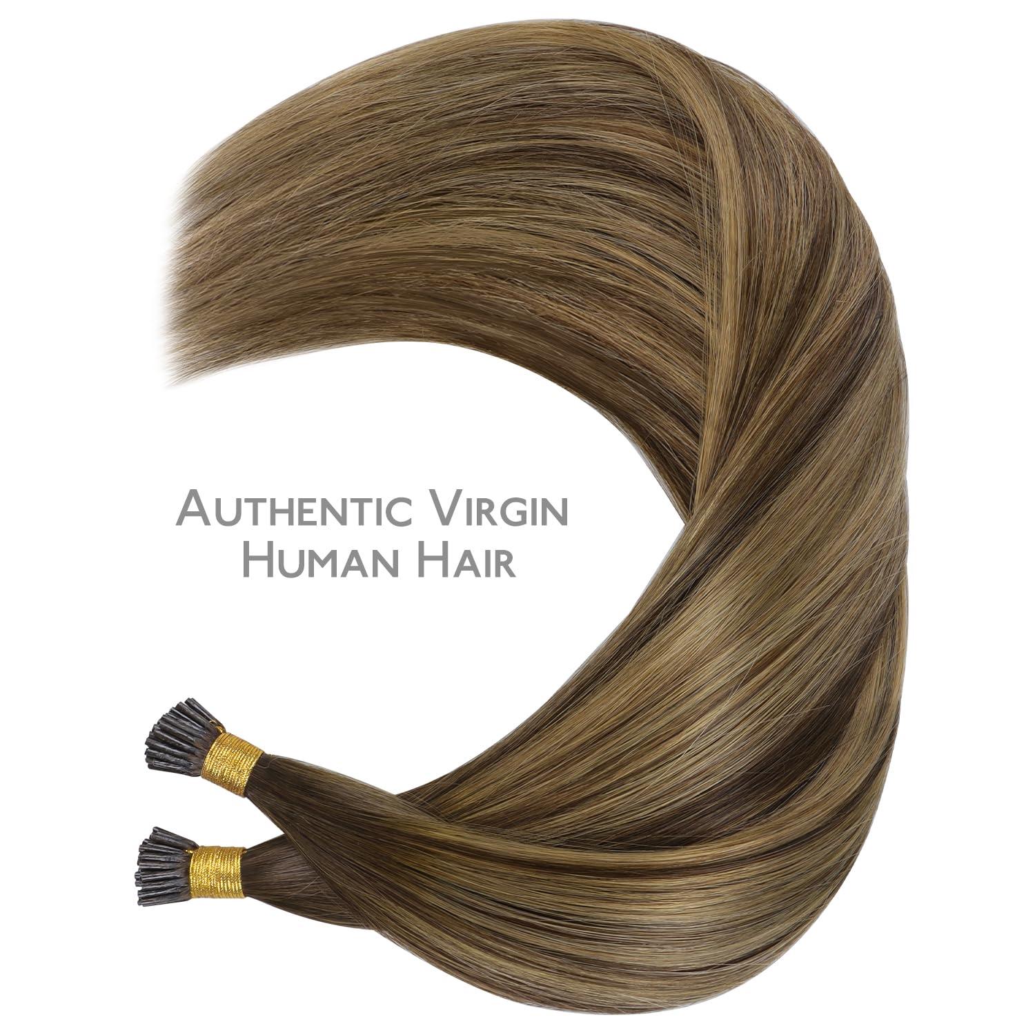 imageWENNALIFE I Tip Hair Extensions Human Hair 50g 100s 14 Inch Auburn Ginger Remy Itip Human Hair Extensions Invisible Itips Straight I Tips Fusion Extensions Real Human HairI4274 Balayage Chocolate Brown to Caramel Blonde