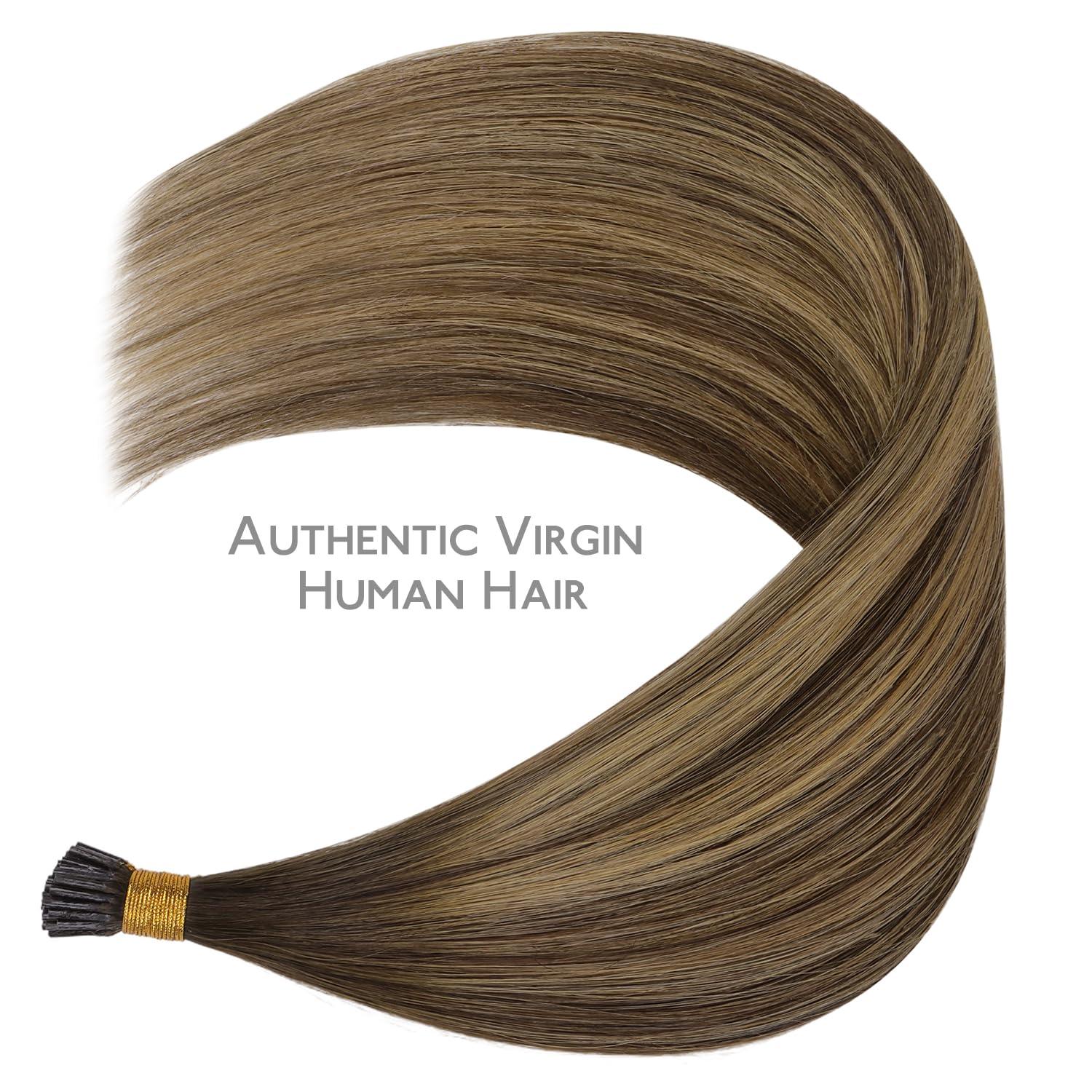 imageWENNALIFE I Tip Hair Extensions Human Hair 50g 100s 14 Inch Auburn Ginger Remy Itip Human Hair Extensions Invisible Itips Straight I Tips Fusion Extensions Real Human HairI4274 Balayage Chocolate Brown to Caramel Blonde