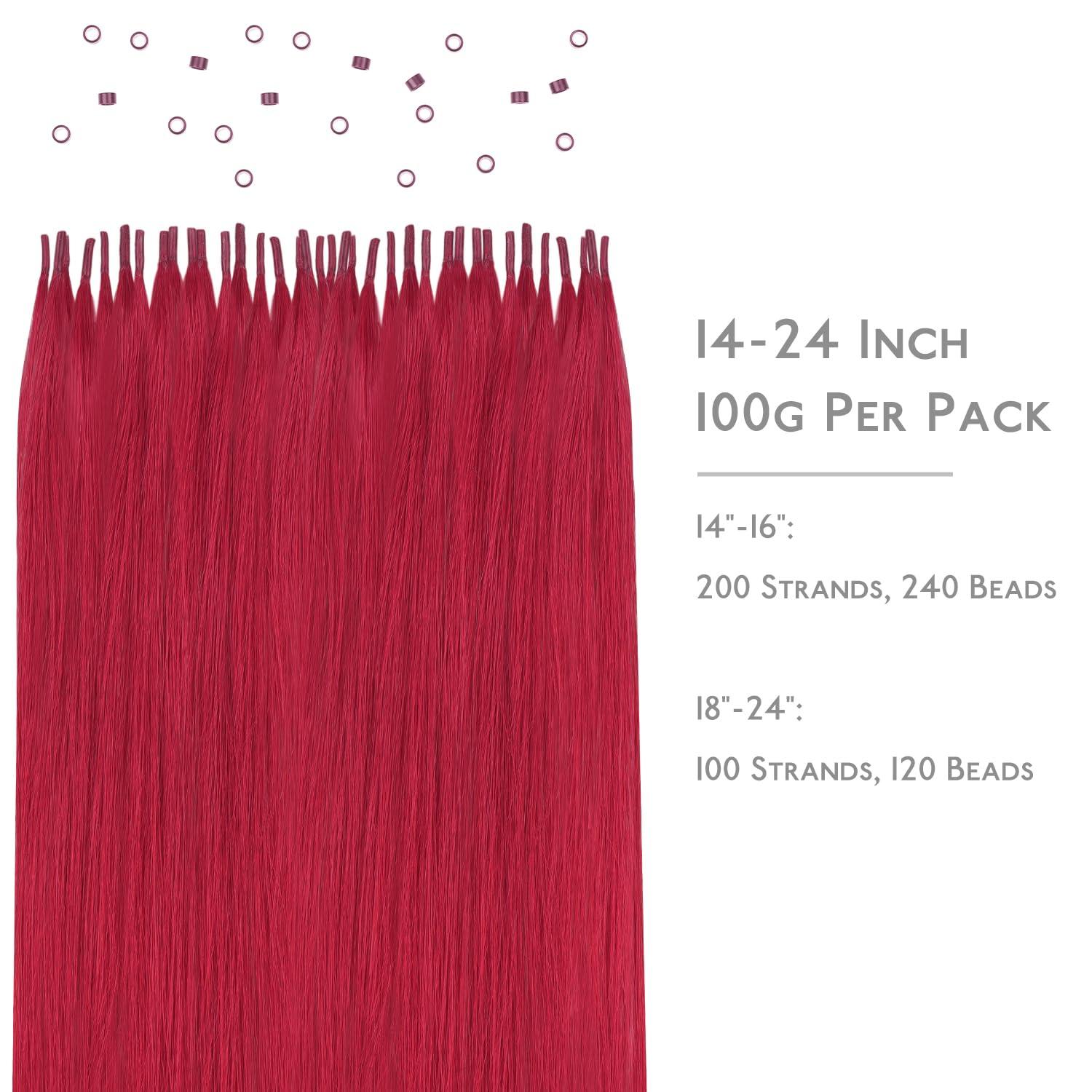 imageWENNALIFE I Tip Hair Extensions Human Hair 50g 100s 14 Inch Auburn Ginger Remy Itip Human Hair Extensions Invisible Itips Straight I Tips Fusion Extensions Real Human HairIRed