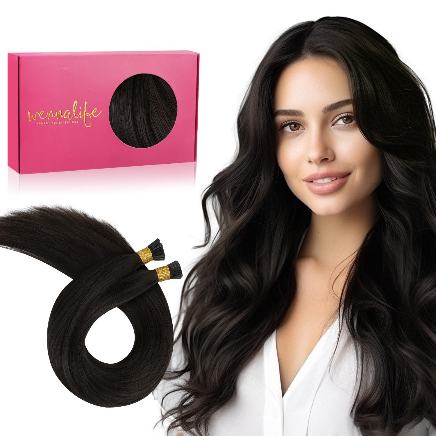 imageWENNALIFE I Tip Hair Extensions Human Hair 50g 100s 14 Inch Auburn Ginger Remy Itip Human Hair Extensions Invisible Itips Straight I Tips Fusion Extensions Real Human HairI2 Dark Brown