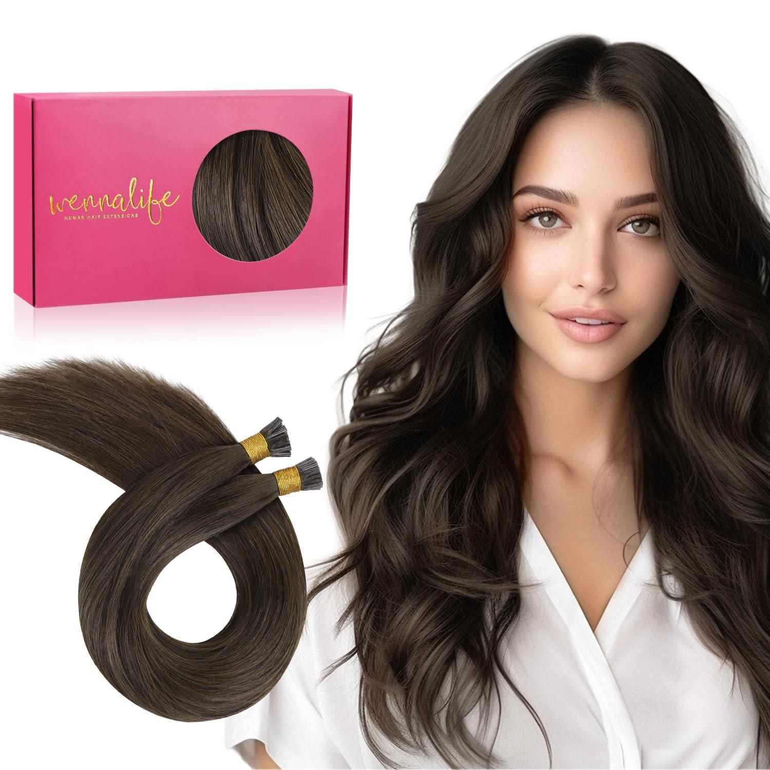 imageWENNALIFE I Tip Hair Extensions Human Hair 50g 100s 14 Inch Auburn Ginger Remy Itip Human Hair Extensions Invisible Itips Straight I Tips Fusion Extensions Real Human HairI4 Chocolate Brown