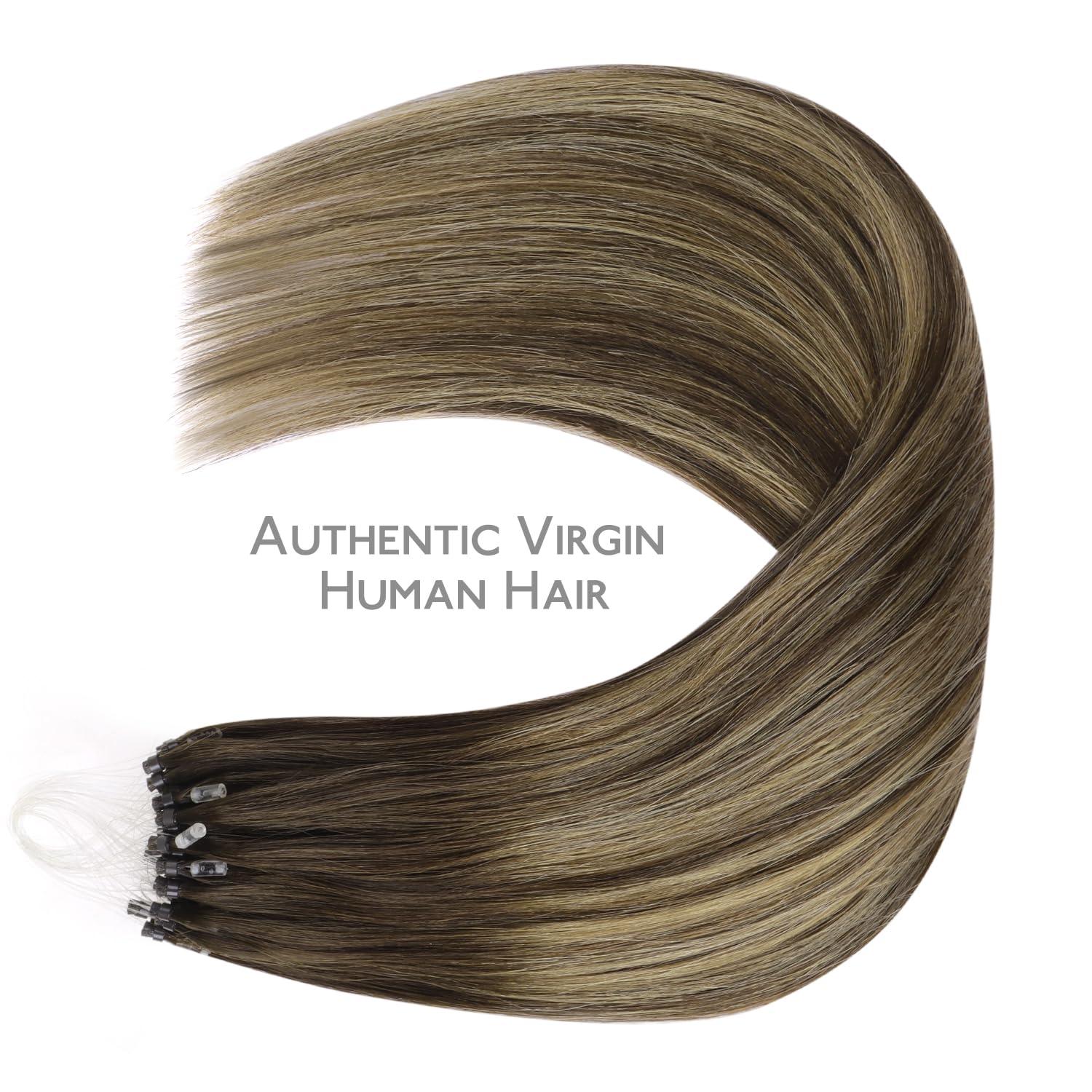 imageWENNALIFE I Tip Hair Extensions Human Hair 50g 100s 14 Inch Auburn Ginger Remy Itip Human Hair Extensions Invisible Itips Straight I Tips Fusion Extensions Real Human HairM4274 Balayage Chocolate Brown to Caramel Blonde
