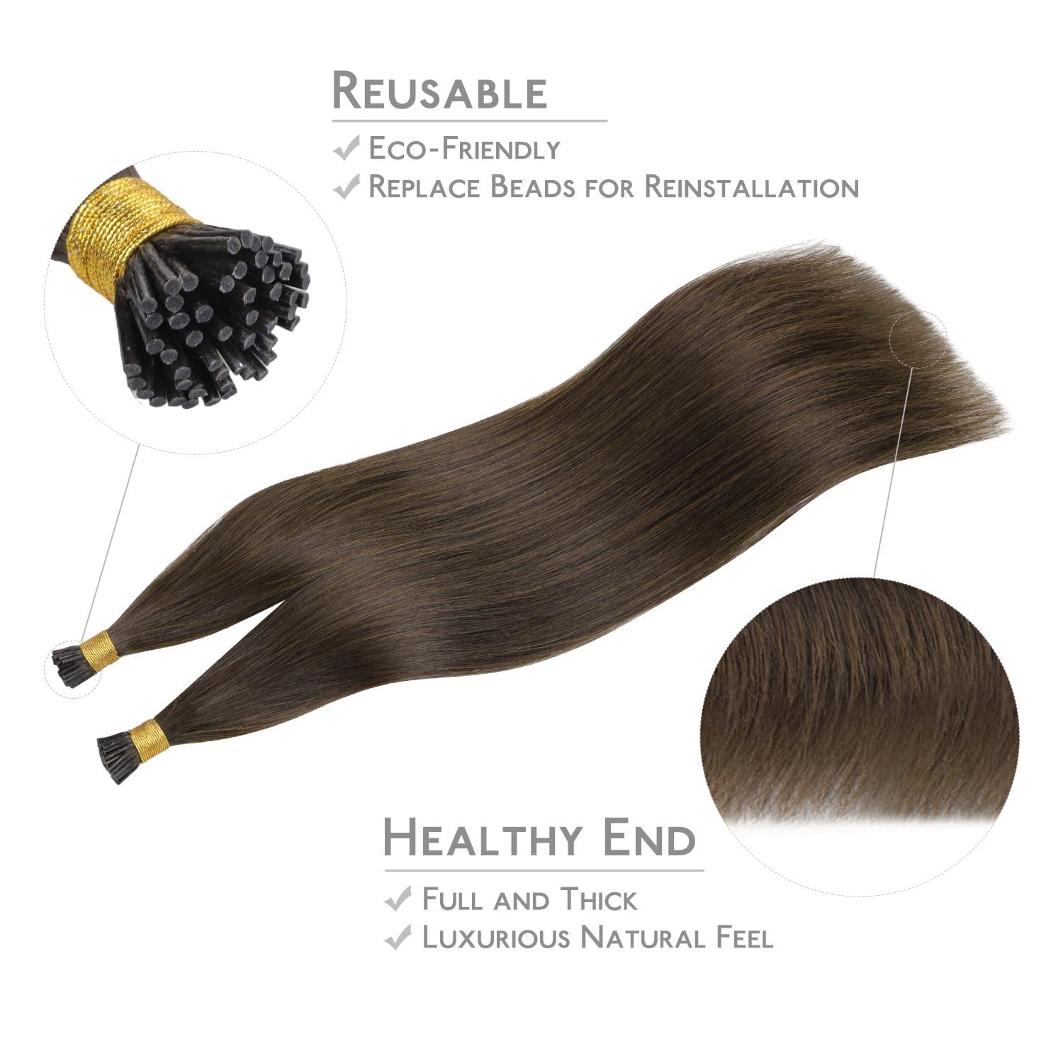 imageWENNALIFE I Tip Hair Extensions Human Hair 50g 100s 14 Inch Auburn Ginger Remy Itip Human Hair Extensions Invisible Itips Straight I Tips Fusion Extensions Real Human HairI4 Chocolate Brown