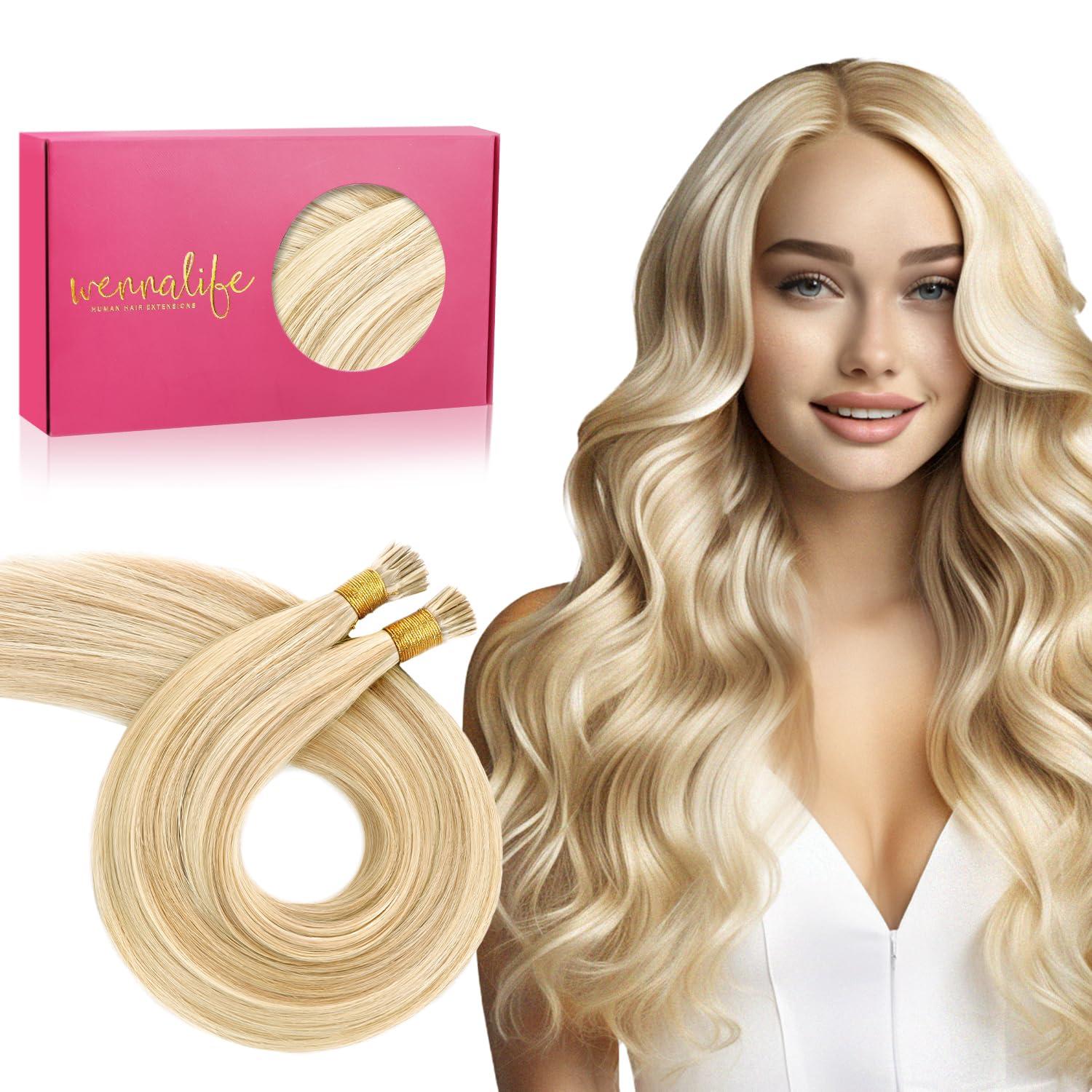 imageWENNALIFE I Tip Hair Extensions Human Hair 50g 100s 14 Inch Auburn Ginger Remy Itip Human Hair Extensions Invisible Itips Straight I Tips Fusion Extensions Real Human HairI18A613A Dirty Blonde Highlighted Bleach Blonde