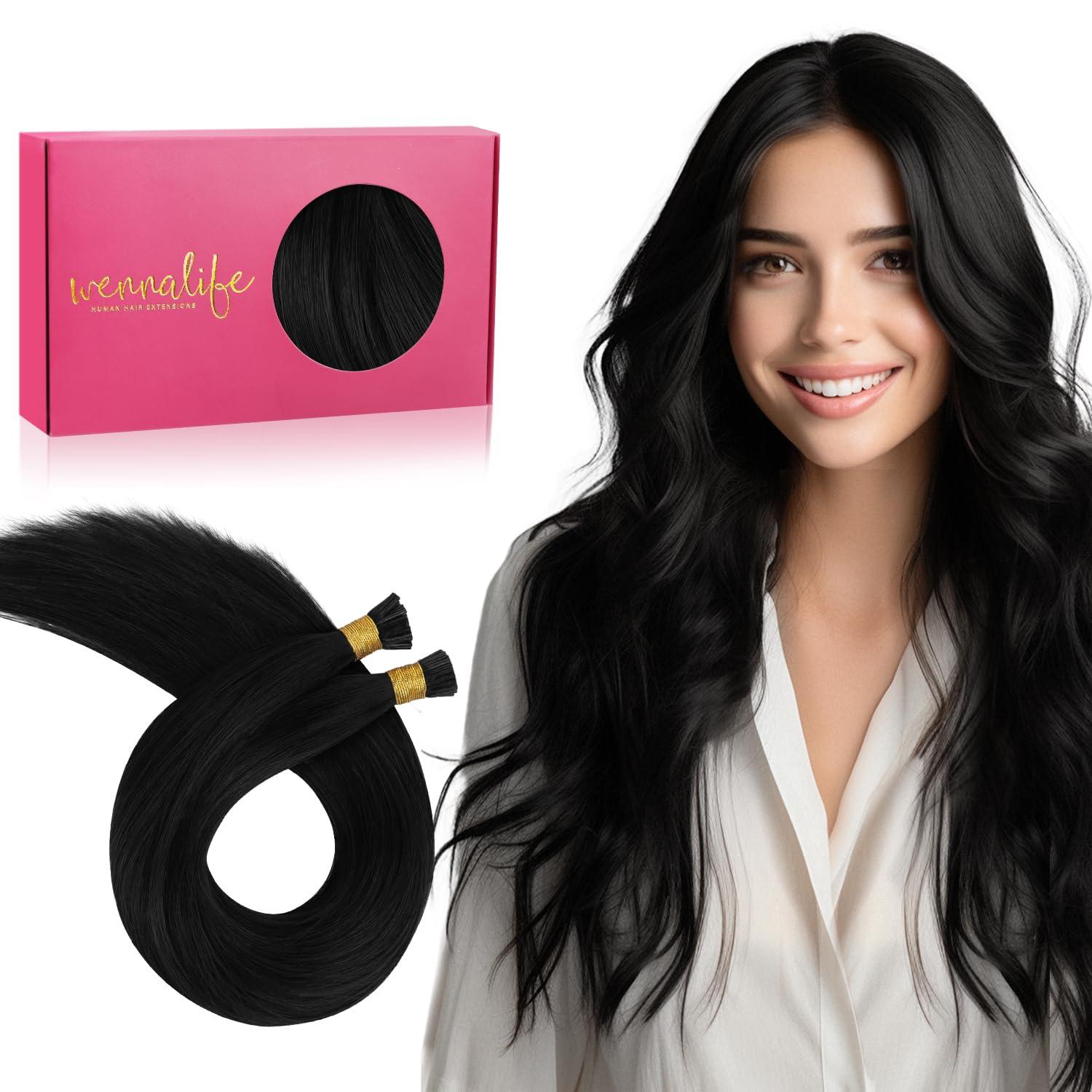 imageWENNALIFE I Tip Hair Extensions Human Hair 50g 100s 14 Inch Auburn Ginger Remy Itip Human Hair Extensions Invisible Itips Straight I Tips Fusion Extensions Real Human HairI1 Jet Black