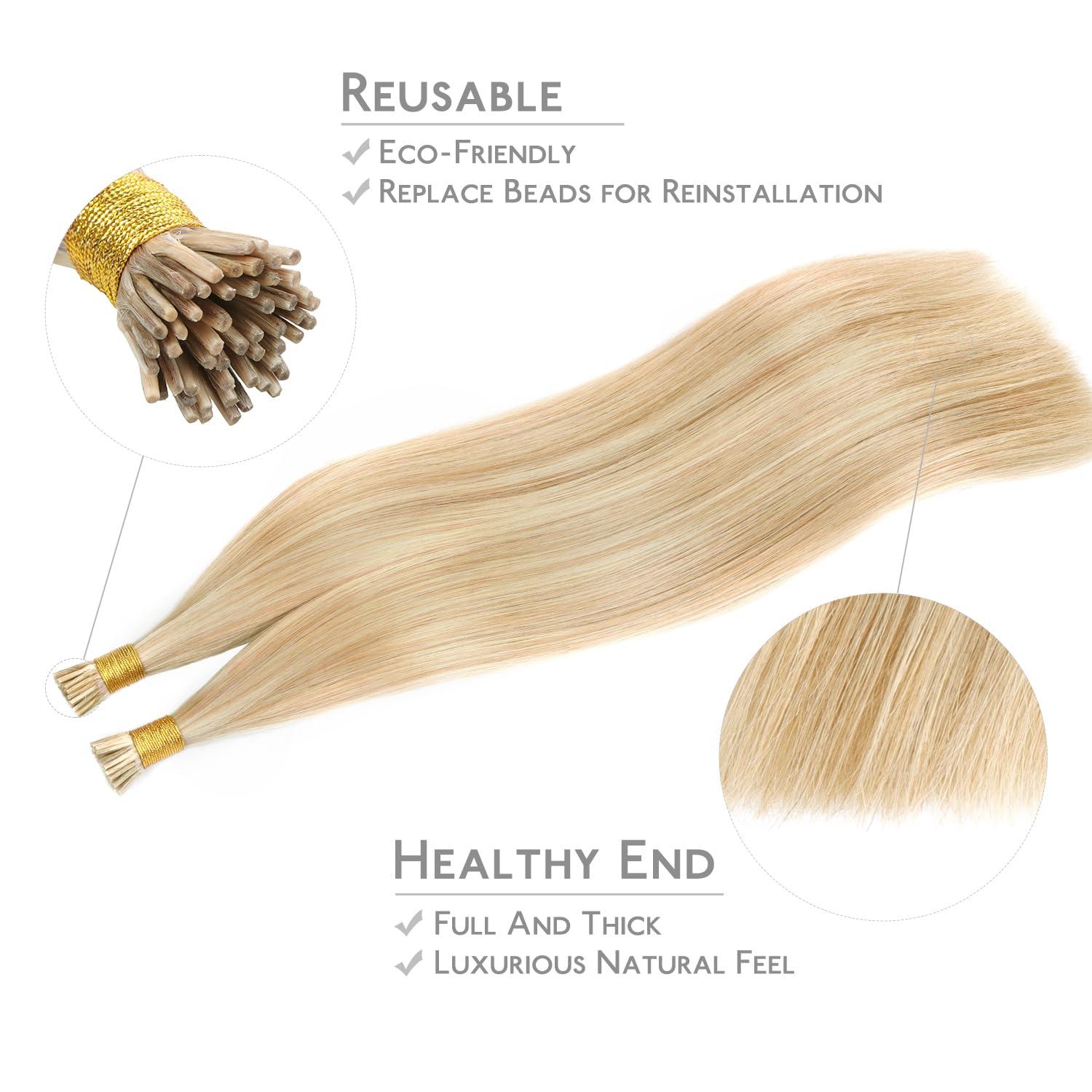 imageWENNALIFE I Tip Hair Extensions Human Hair 50g 50s 18 Inch Dark Brown Remy Itip Human Hair Extensions Invisible Itips Straight I Tips Fusion Extensions Real Human HairI18A613A Dirty Blonde Highlighted Bleach Blonde