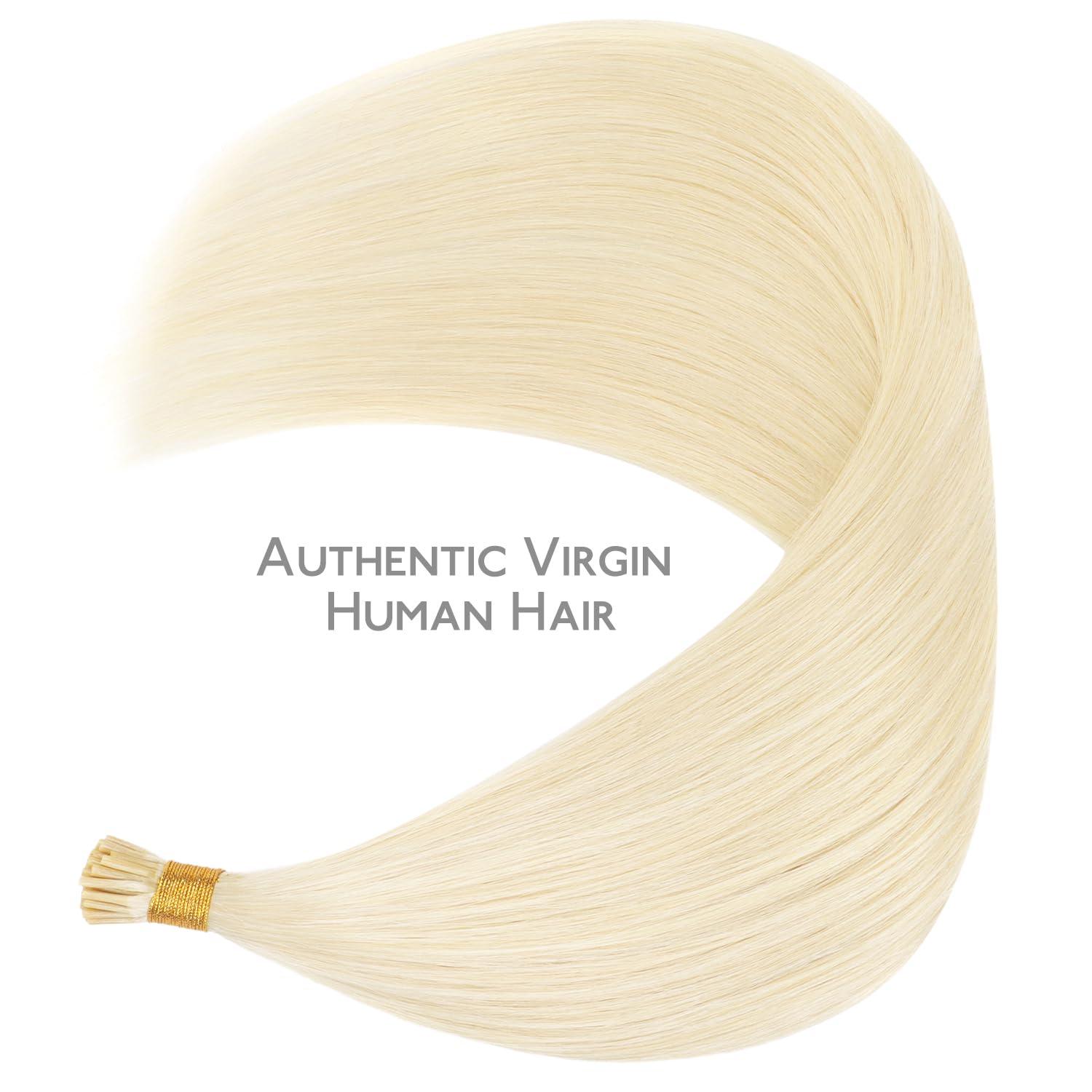 imageWENNALIFE I Tip Hair Extensions Human Hair 50g 50s 18 Inch Dark Brown Remy Itip Human Hair Extensions Invisible Itips Straight I Tips Fusion Extensions Real Human HairI60A Platinum Blonde
