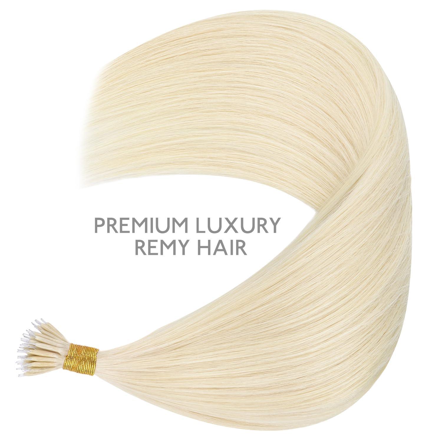 imageWENNALIFE I Tip Hair Extensions Human Hair 50g 50s 18 Inch Dark Brown Remy Itip Human Hair Extensions Invisible Itips Straight I Tips Fusion Extensions Real Human HairN60A Platinum Blonde