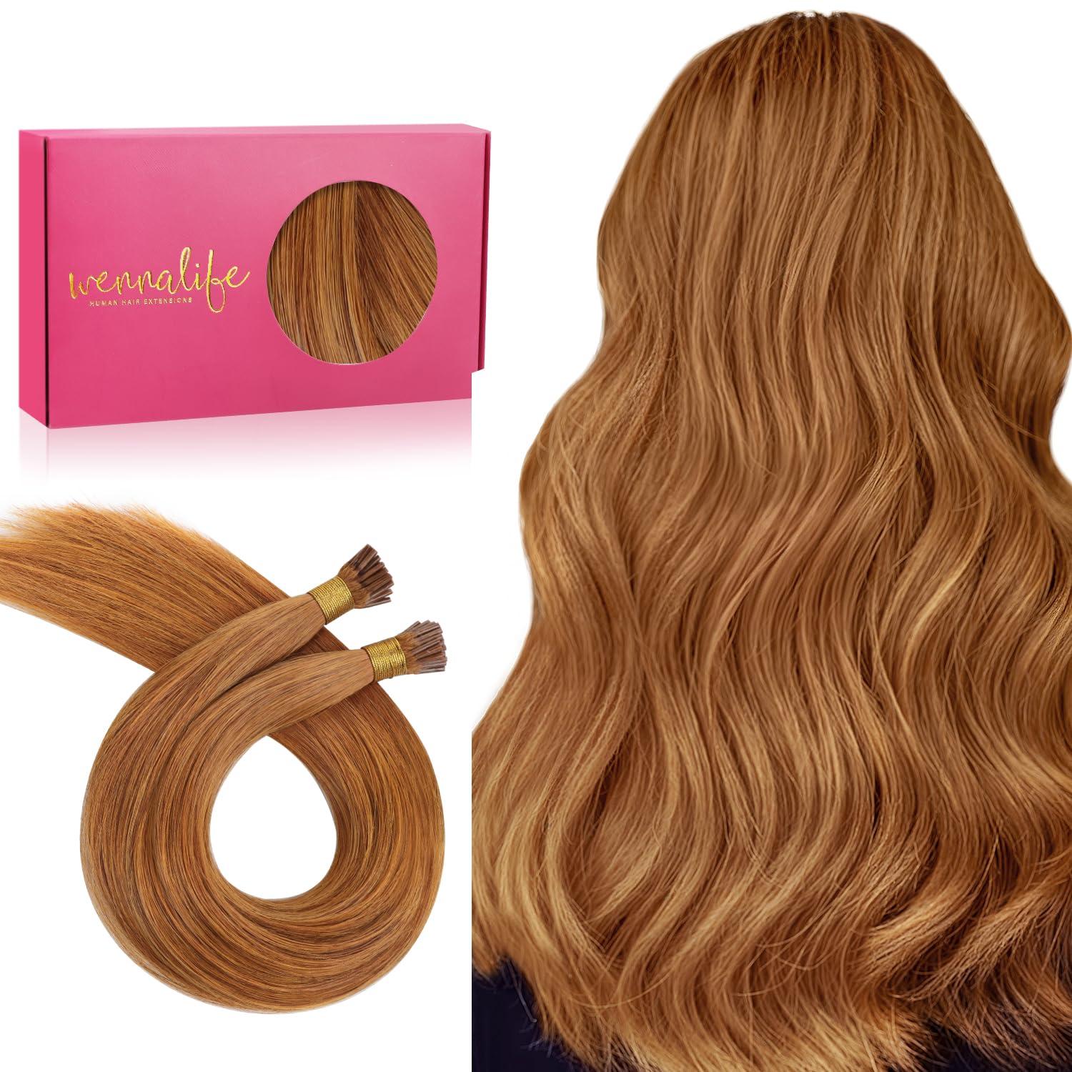 imageWENNALIFE I Tip Hair Extensions Human Hair 50g 50s 18 Inch Platinum Blonde Remy Itip Human Hair Extensions Invisible Itips Straight I Tips Fusion Extensions Real Human HairI30 Auburn Ginger