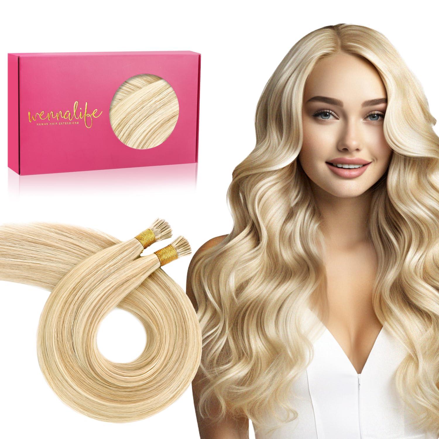 imageWENNALIFE I Tip Hair Extensions Human Hair 50g 50s 18 Inch Platinum Blonde Remy Itip Human Hair Extensions Invisible Itips Straight I Tips Fusion Extensions Real Human HairI18A613A Dirty Blonde Highlighted Bleach Blonde