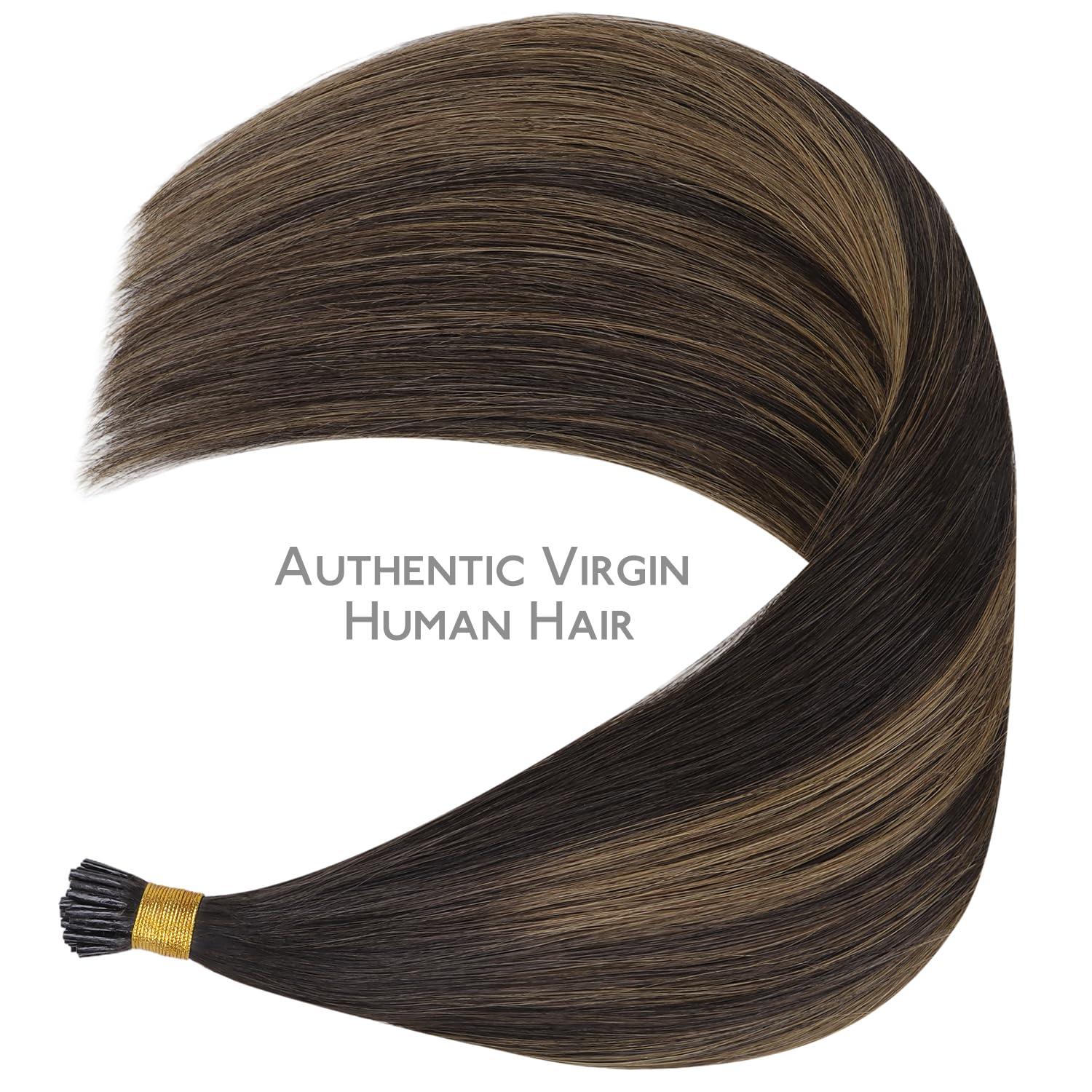 imageWENNALIFE I Tip Hair Extensions Human Hair 50g 50s 18 Inch Platinum Blonde Remy Itip Human Hair Extensions Invisible Itips Straight I Tips Fusion Extensions Real Human HairI262 Balayage Dark Brown Mixed Chestnut Brown