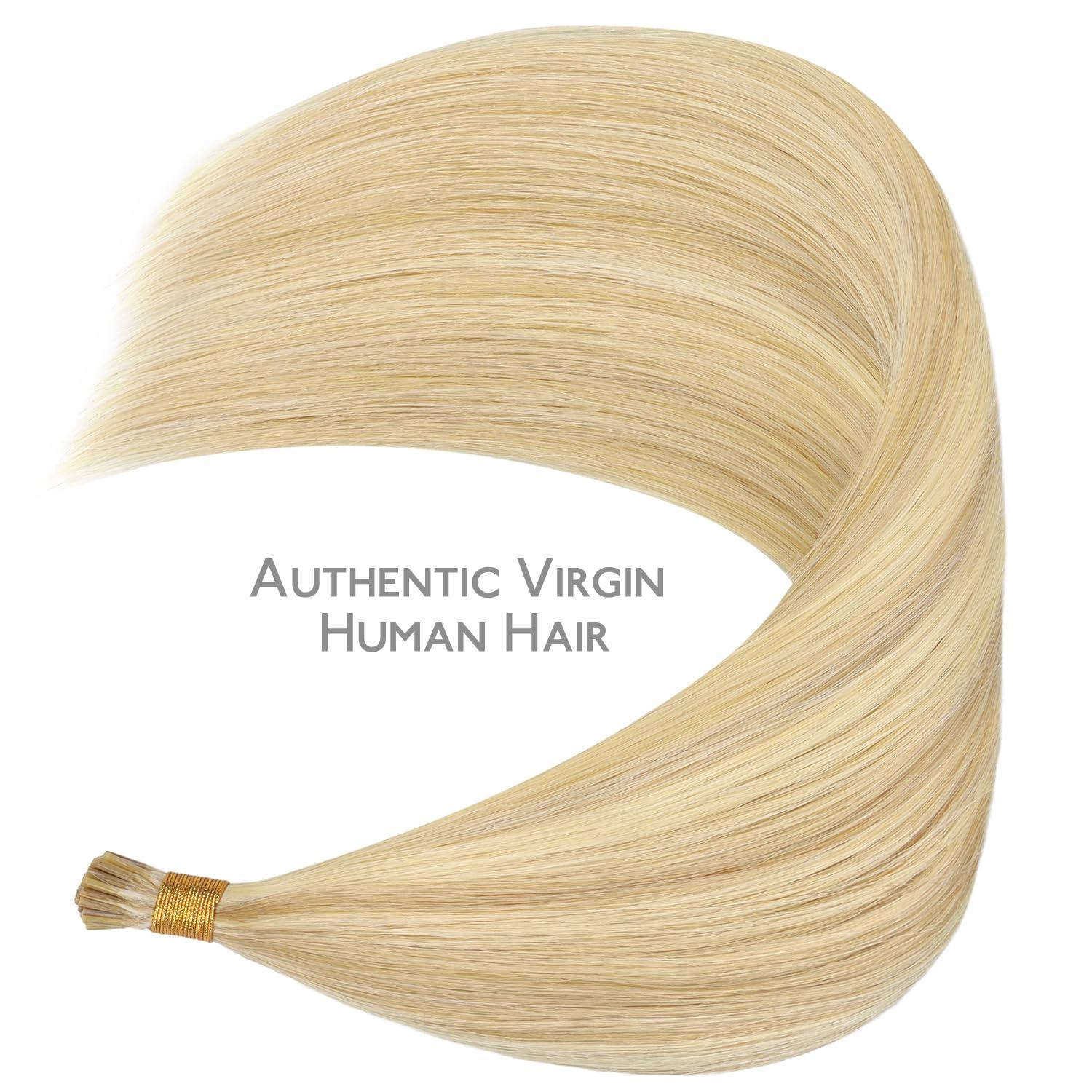 imageWENNALIFE I Tip Hair Extensions Human Hair 50g 50s 18 Inch Platinum Blonde Remy Itip Human Hair Extensions Invisible Itips Straight I Tips Fusion Extensions Real Human HairI1622 Light Blonde Highlighted Golden Blonde