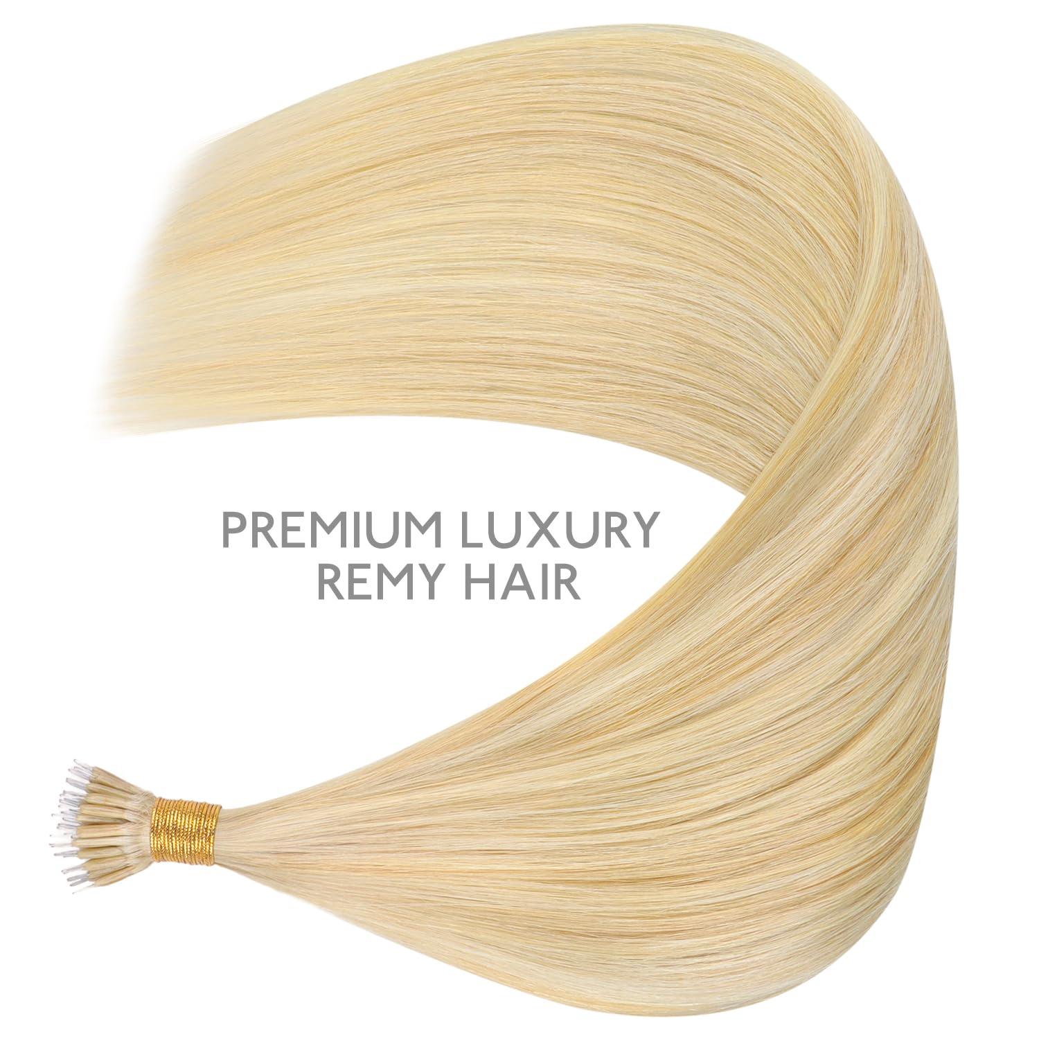 imageWENNALIFE I Tip Hair Extensions Human Hair 50g 50s 18 Inch Platinum Blonde Remy Itip Human Hair Extensions Invisible Itips Straight I Tips Fusion Extensions Real Human HairN1622 Light Blonde Highlighted Golden Blonde