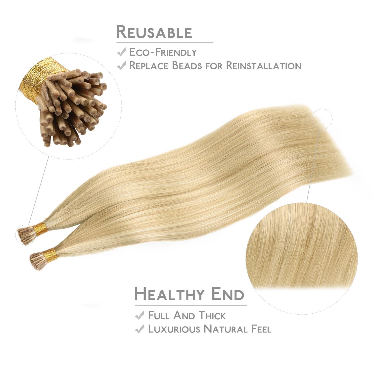 imageWENNALIFE I Tip Hair Extensions Human Hair 50g 50s 18 Inch Platinum Blonde Remy Itip Human Hair Extensions Invisible Itips Straight I Tips Fusion Extensions Real Human HairI1622 Light Blonde Highlighted Golden Blonde