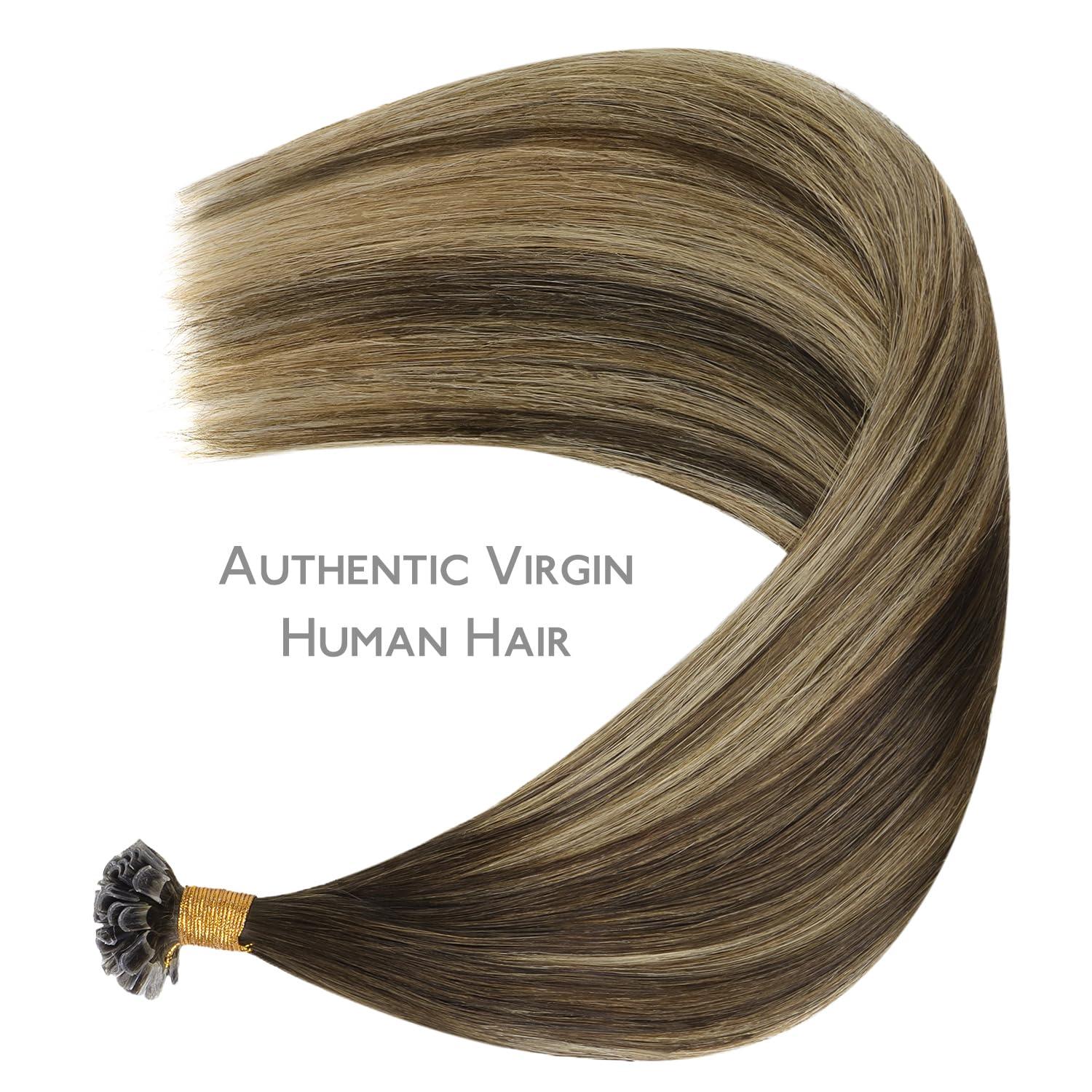 imageWENNALIFE I Tip Hair Extensions Human Hair 50g 50s 18 Inch Platinum Blonde Remy Itip Human Hair Extensions Invisible Itips Straight I Tips Fusion Extensions Real Human HairU4274 Balayage Chocolate Brown to Caramel Blonde