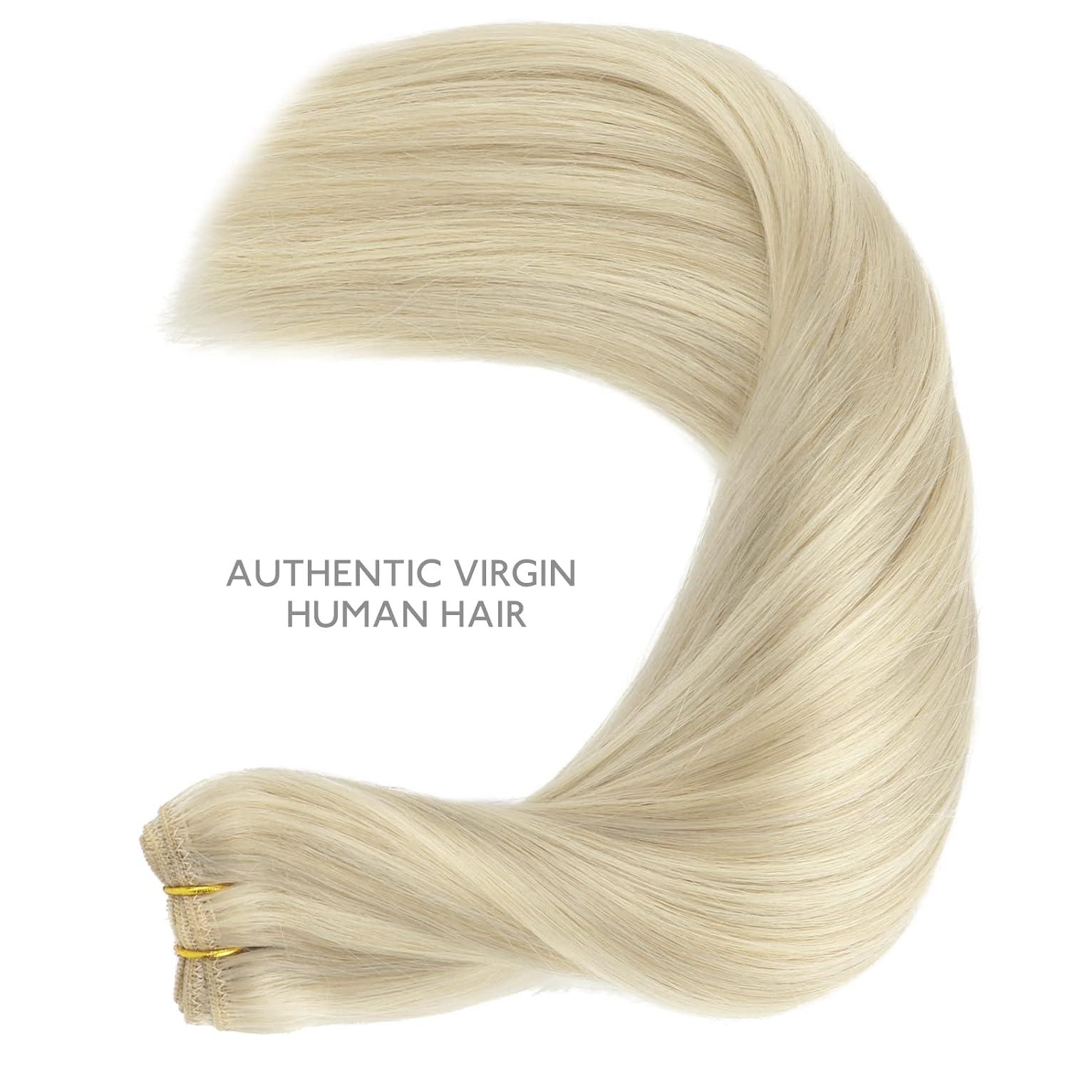 imageWENNALIFE Sew in Hair Extensions Real Human Hair 18 Inch 90g Ash Blonde Highlighted Platinum Blonde