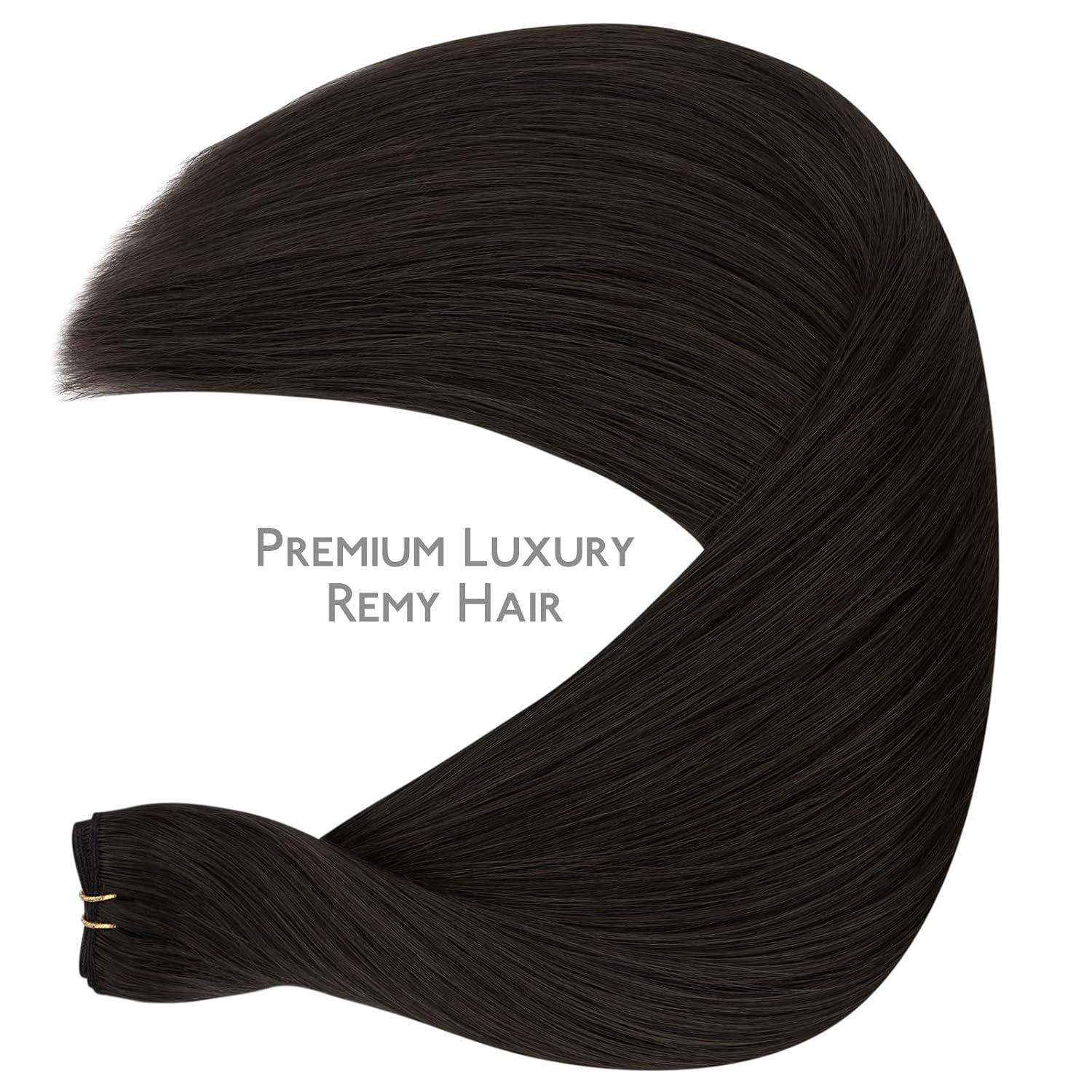 imageWENNALIFE Sew in Hair Extensions Real Human Hair 18 Inch 90g Natural Black Machine Weft Remy Hair Hand Tied Weft Straight Extensiones De Cabello HmanoGe2 Dark Brown