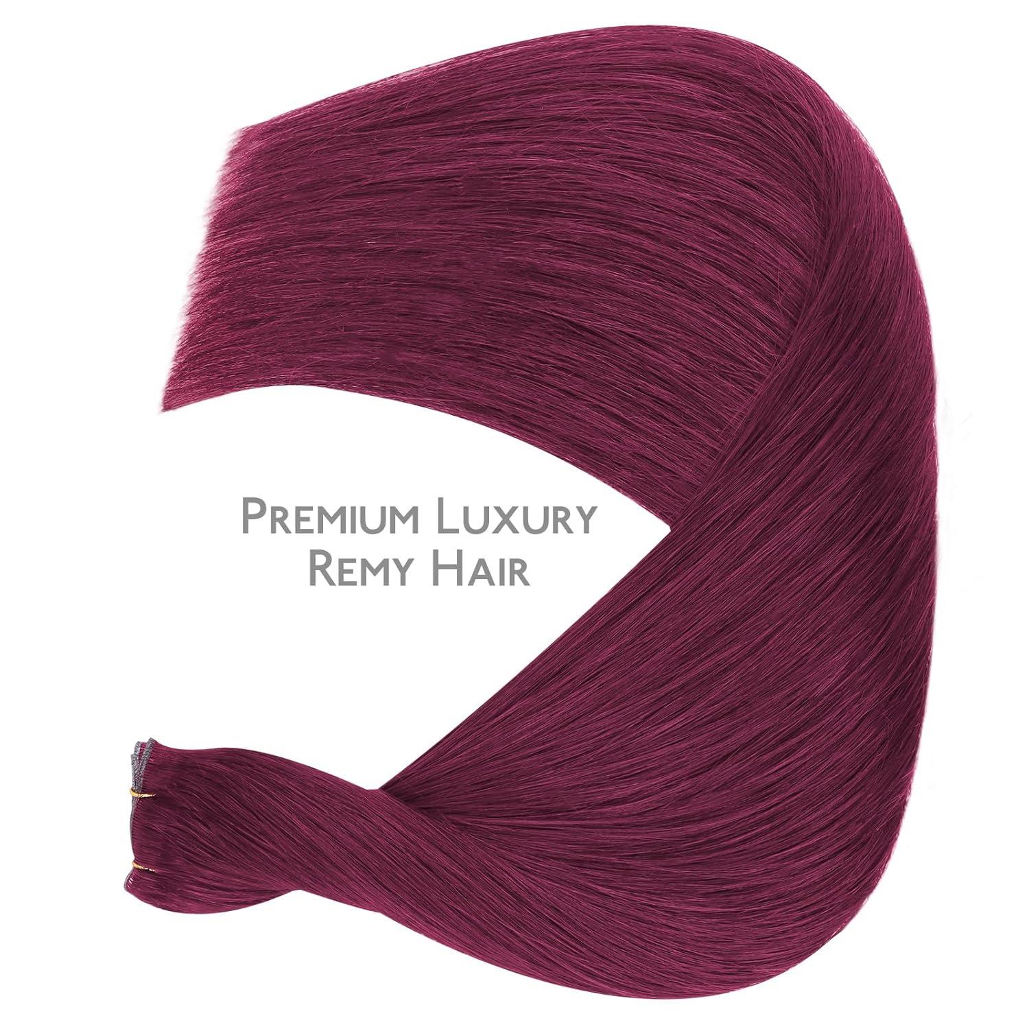 imageWENNALIFE Sew in Hair Extensions Real Human Hair 18 Inch 90g Natural Black Machine Weft Remy Hair Hand Tied Weft Straight Extensiones De Cabello HmanoGe530 Light Burgundy