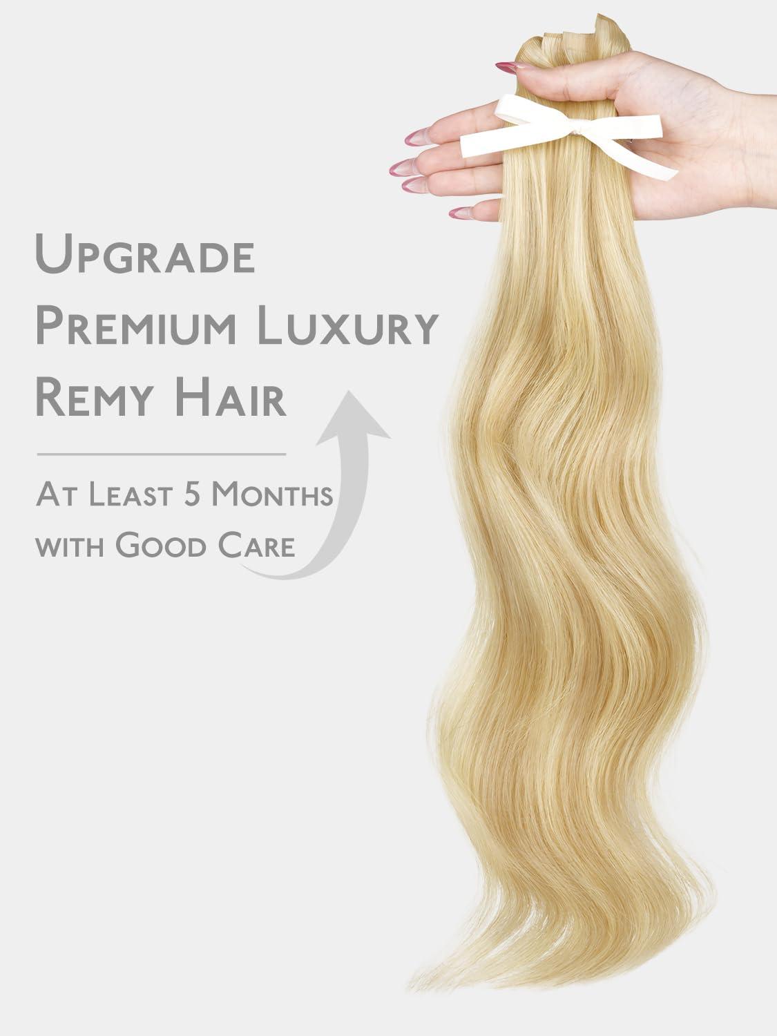 imageWENNALIFE Sew in Hair Extensions Real Human Hair 18 Inch 90g Natural Black Machine Weft Remy Hair Hand Tied Weft Straight Extensiones De Cabello Hmano20Ge1622 Light Blonde Highlighted Golden Blonde
