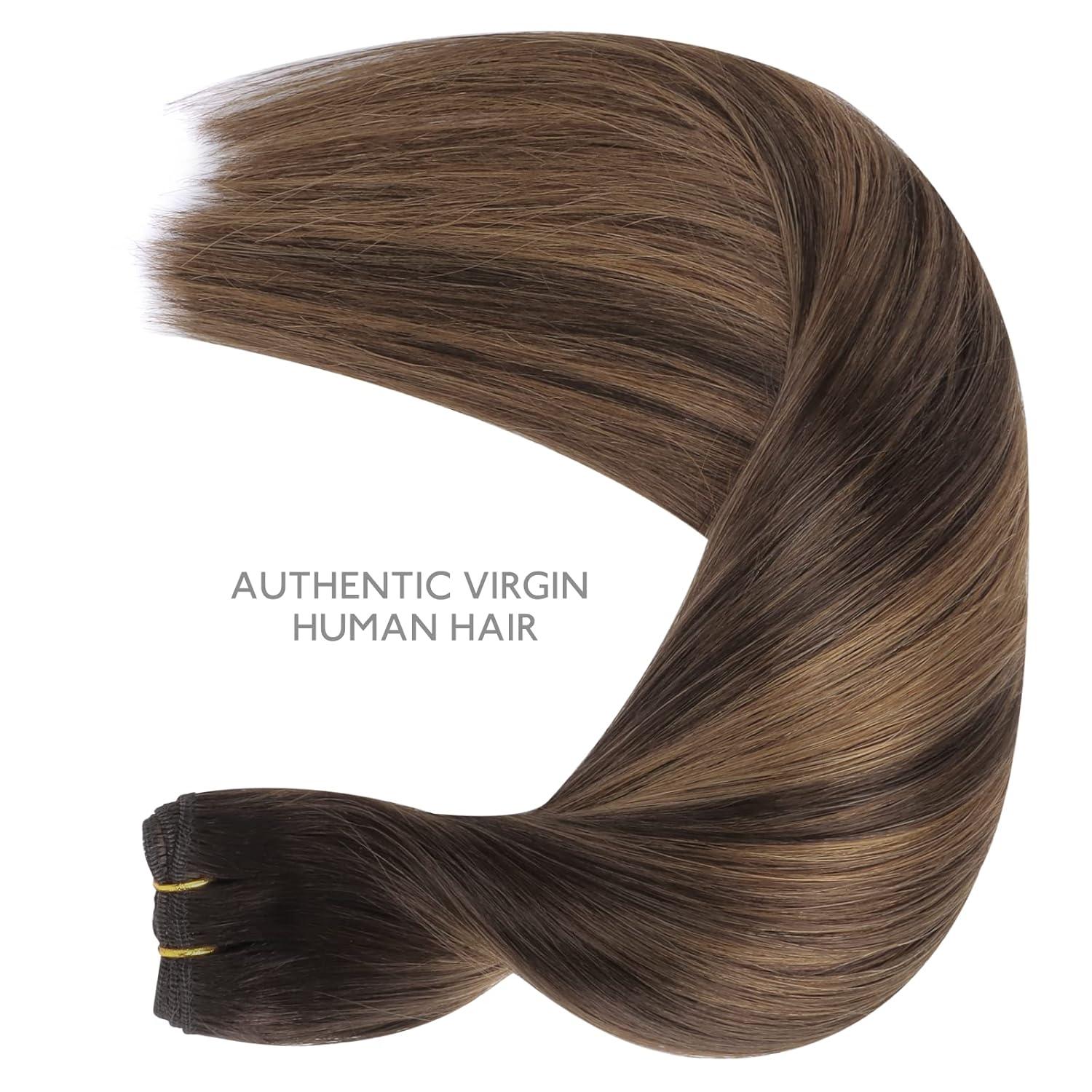 imageWENNALIFE Sew in Hair Extensions Real Human Hair 18 Inch 90g Natural Black Machine Weft Remy Hair Hand Tied Weft Straight Extensiones De Cabello Hmano262 Balayage Dark Brown Mixed Chestnut Brown