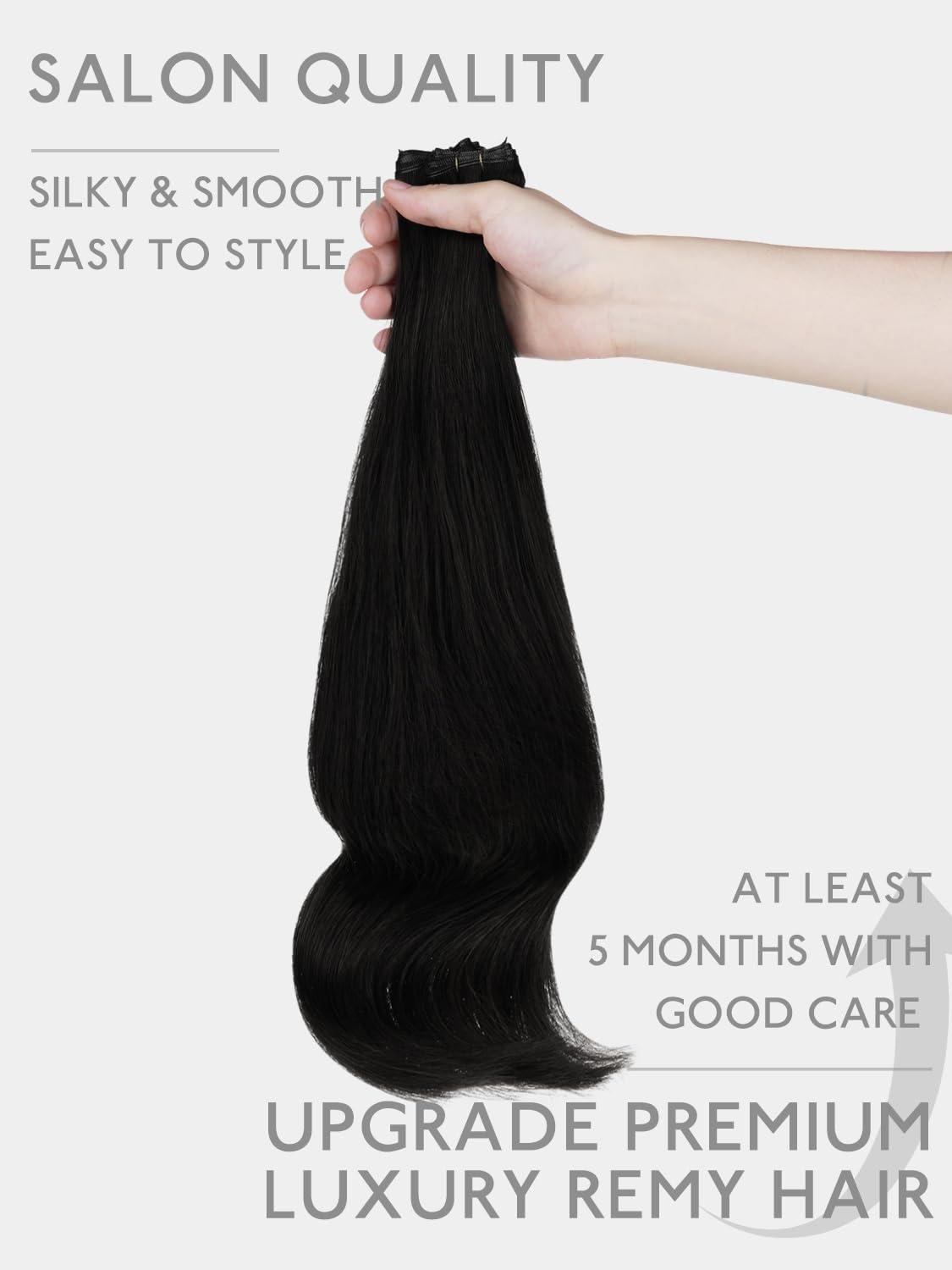 imageWENNALIFE Sew in Hair Extensions Real Human Hair 18 Inch 90g Natural Black Machine Weft Remy Hair Hand Tied Weft Straight Extensiones De Cabello HmanoGe1 Jet Black