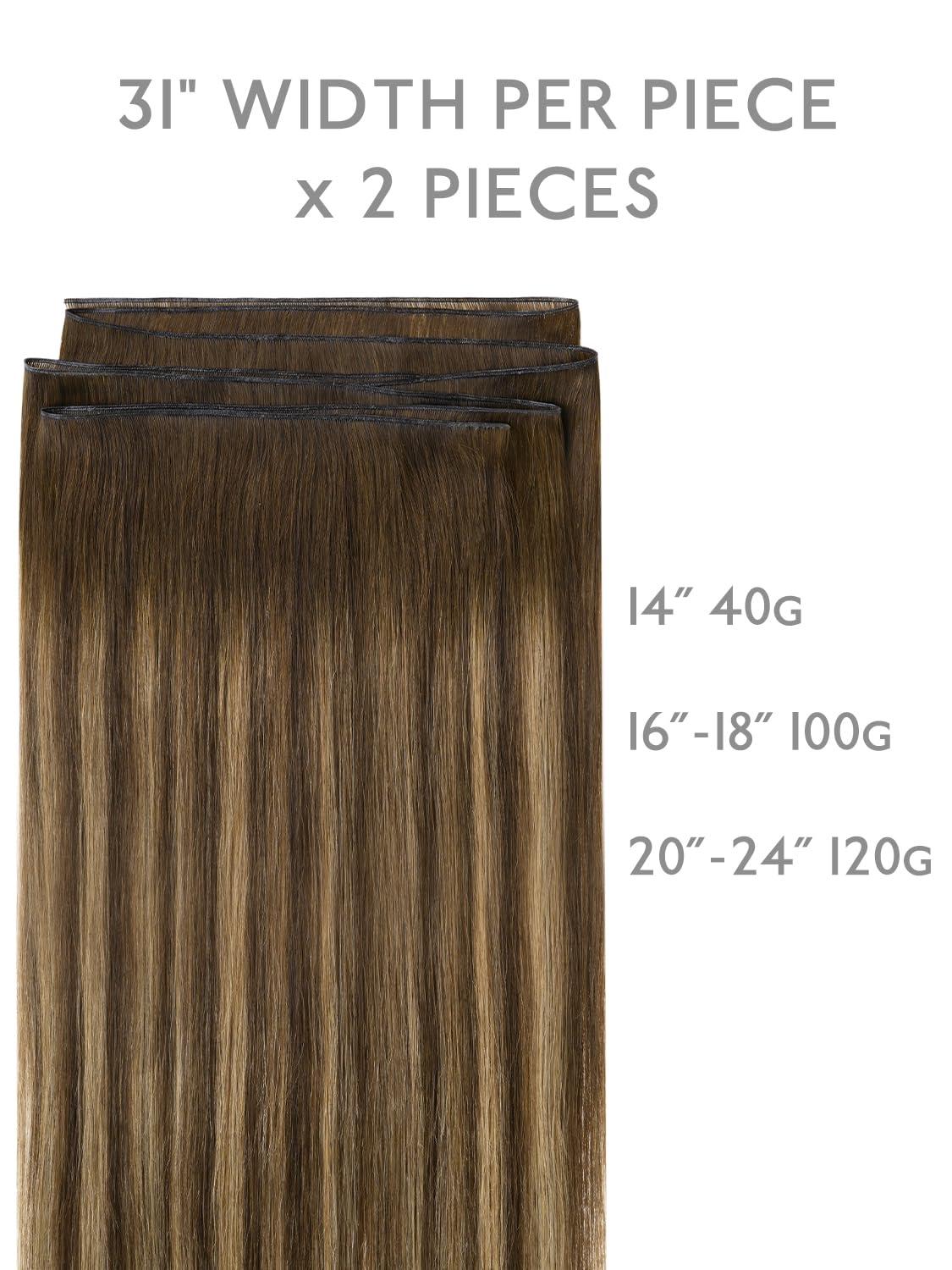 imageWENNALIFE Sew in Hair Extensions Real Human Hair 18 Inch 90g Natural Black Machine Weft Remy Hair Hand Tied Weft Straight Extensiones De Cabello HmanoGe4274 Balayage Chocolate Brown to Caramel Blonde