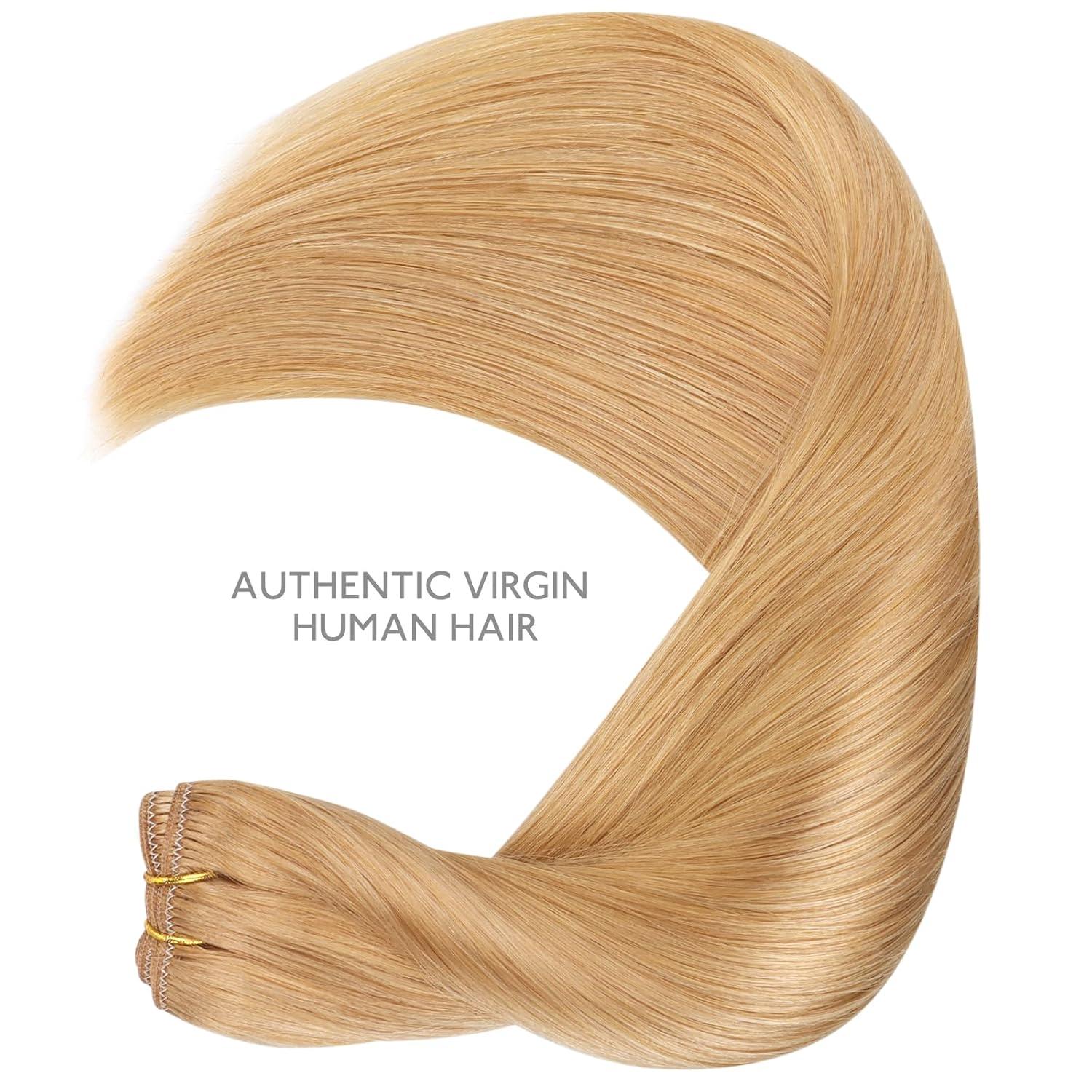 imageWENNALIFE Sew in Hair Extensions Real Human Hair 18 Inch 90g Natural Black Machine Weft Remy Hair Hand Tied Weft Straight Extensiones De Cabello Hmano16A Strawberry Blonde