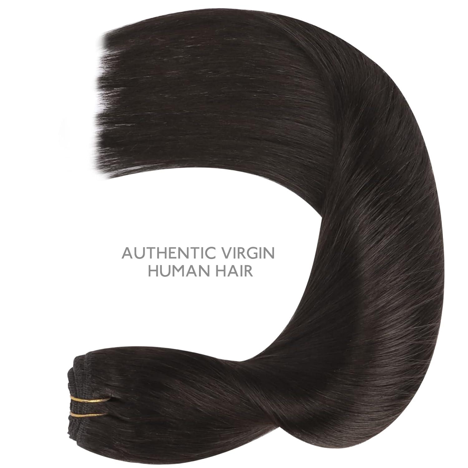 imageWENNALIFE Sew in Hair Extensions Real Human Hair 18 Inch 90g Natural Black Machine Weft Remy Hair Hand Tied Weft Straight Extensiones De Cabello Hmano1B Natural Black