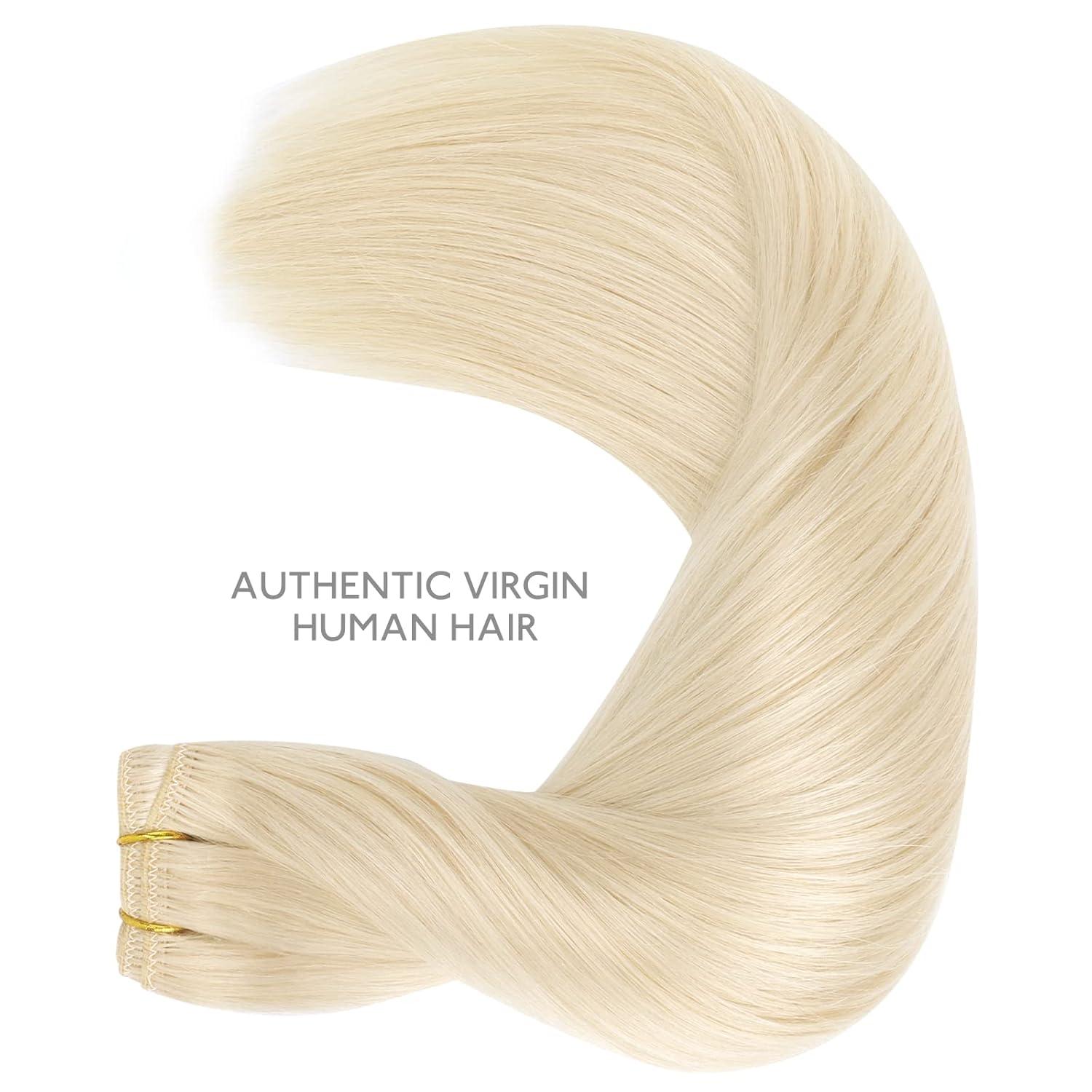 imageWENNALIFE Sew in Hair Extensions Real Human Hair 18 Inch 90g Natural Black Machine Weft Remy Hair Hand Tied Weft Straight Extensiones De Cabello Hmano60A Platinum Blonde