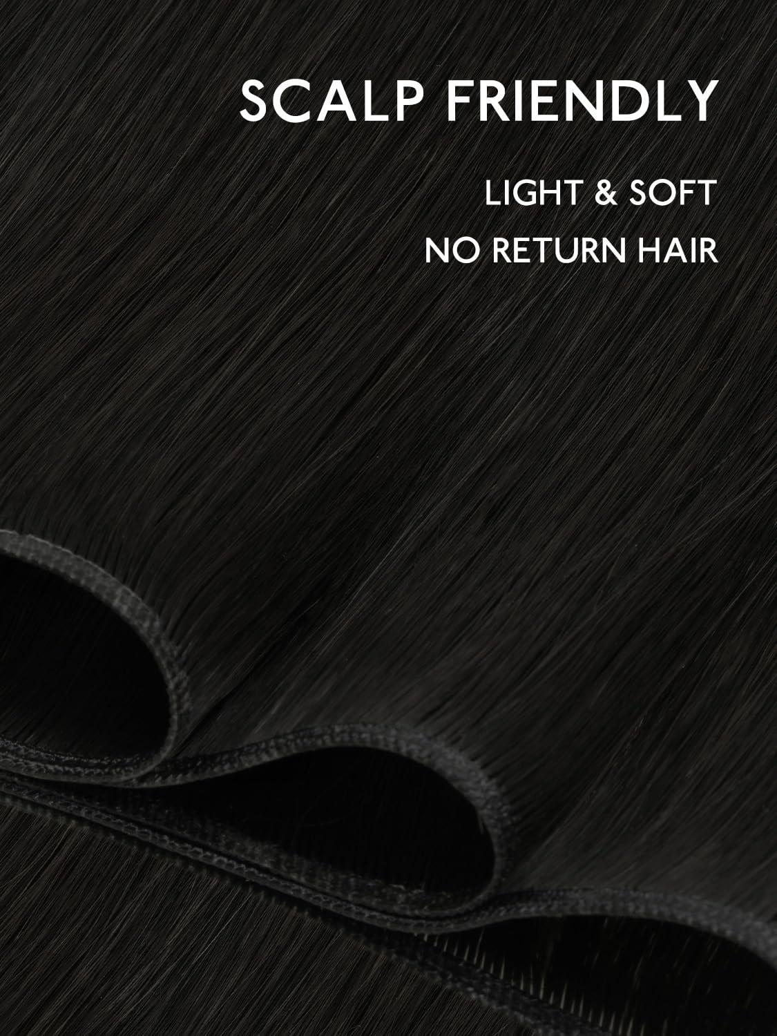 imageWENNALIFE Sew in Hair Extensions Real Human Hair 18 Inch 90g Natural Black Machine Weft Remy Hair Hand Tied Weft Straight Extensiones De Cabello HmanoGe1B Natural Black