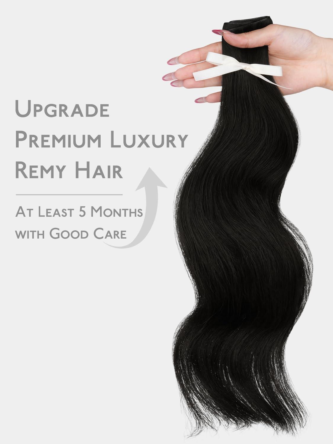 imageWENNALIFE Sew in Hair Extensions Real Human Hair 18 Inch 90g Natural Black Machine Weft Remy Hair Hand Tied Weft Straight Extensiones De Cabello Hmano20Ge1B Natural Black