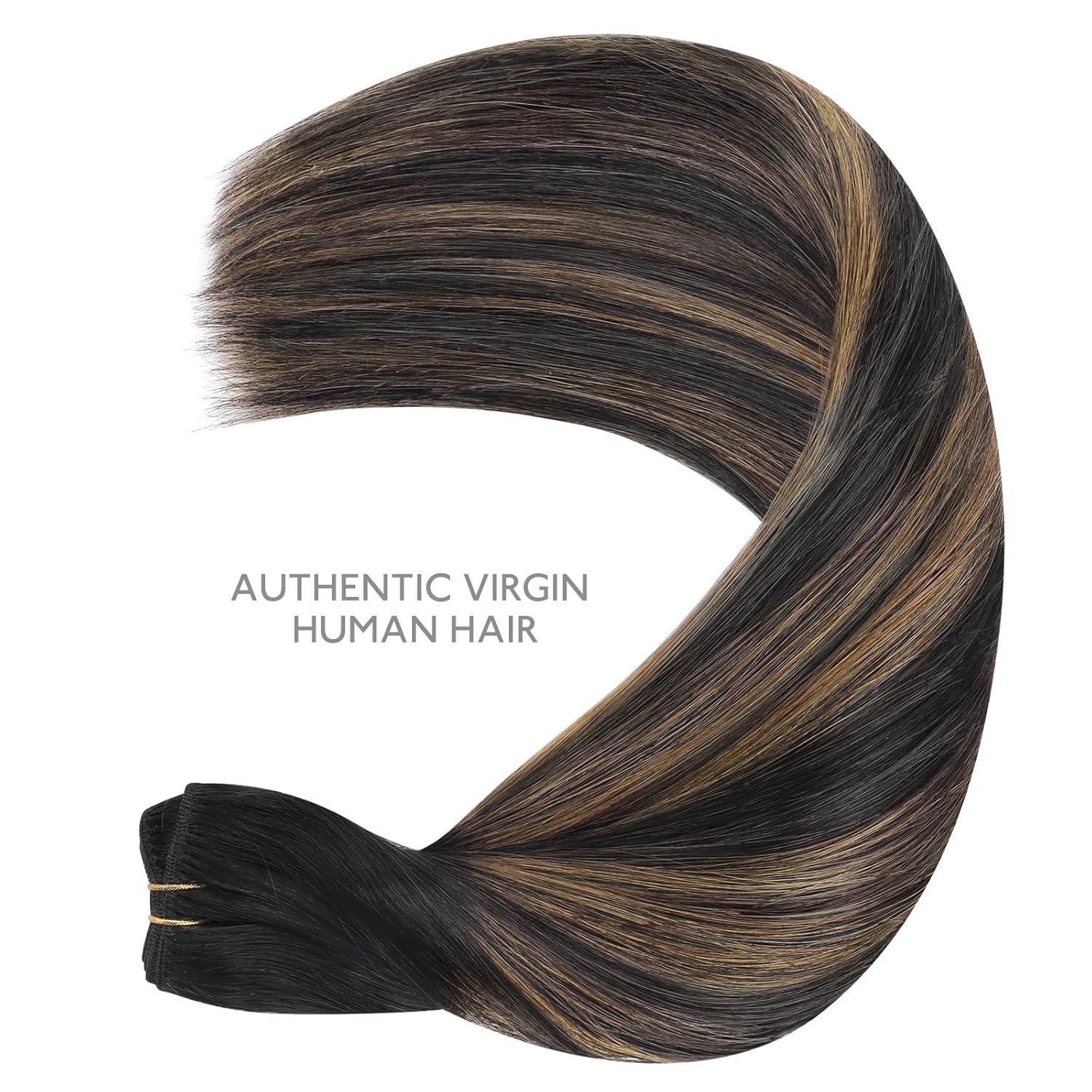 imageWENNALIFE Sew in Hair Extensions Real Human Hair 18 Inch 90g Natural Black Machine Weft Remy Hair Hand Tied Weft Straight Extensiones De Cabello Hmano1B61B Balayage Natural Black to Chestnut Brown