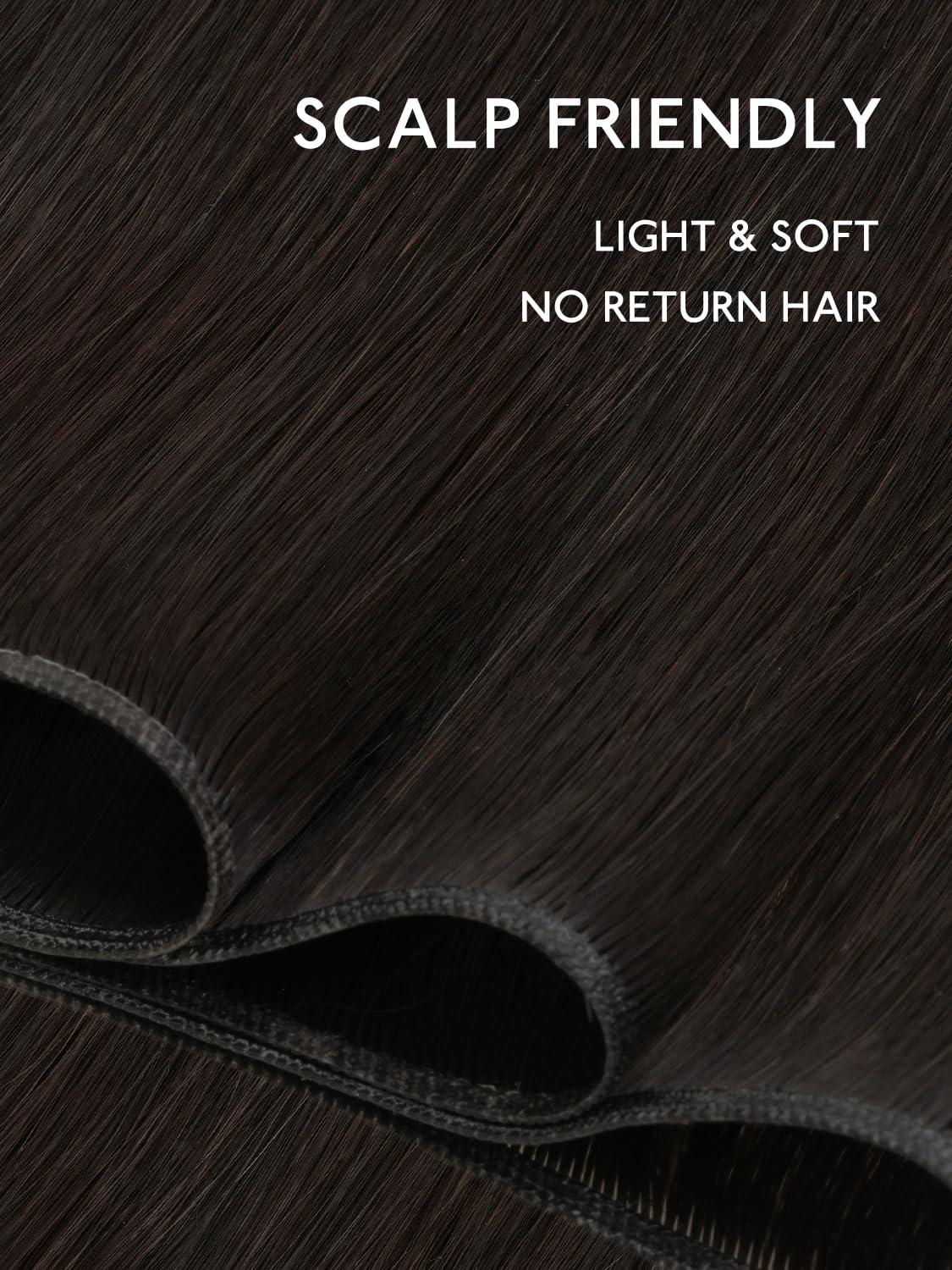 imageWENNALIFE Sew in Hair Extensions Real Human Hair 18 Inch 90g Natural Black Machine Weft Remy Hair Hand Tied Weft Straight Extensiones De Cabello HmanoGe2 Dark Brown