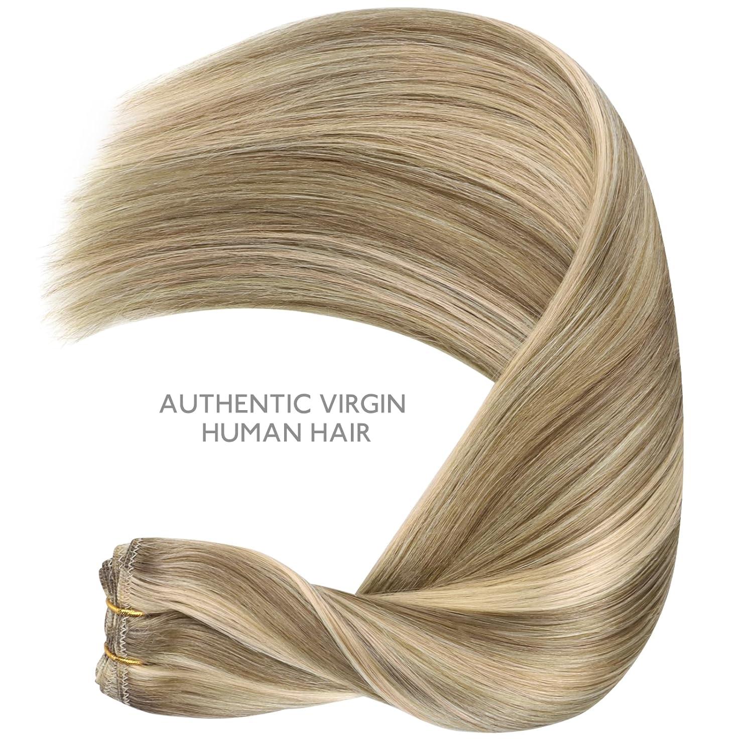 imageWENNALIFE Sew in Hair Extensions Real Human Hair 18 Inch 90g Natural Black Machine Weft Remy Hair Hand Tied Weft Straight Extensiones De Cabello Hmano98B60B Ash Brown Highlighted Golden Blonde