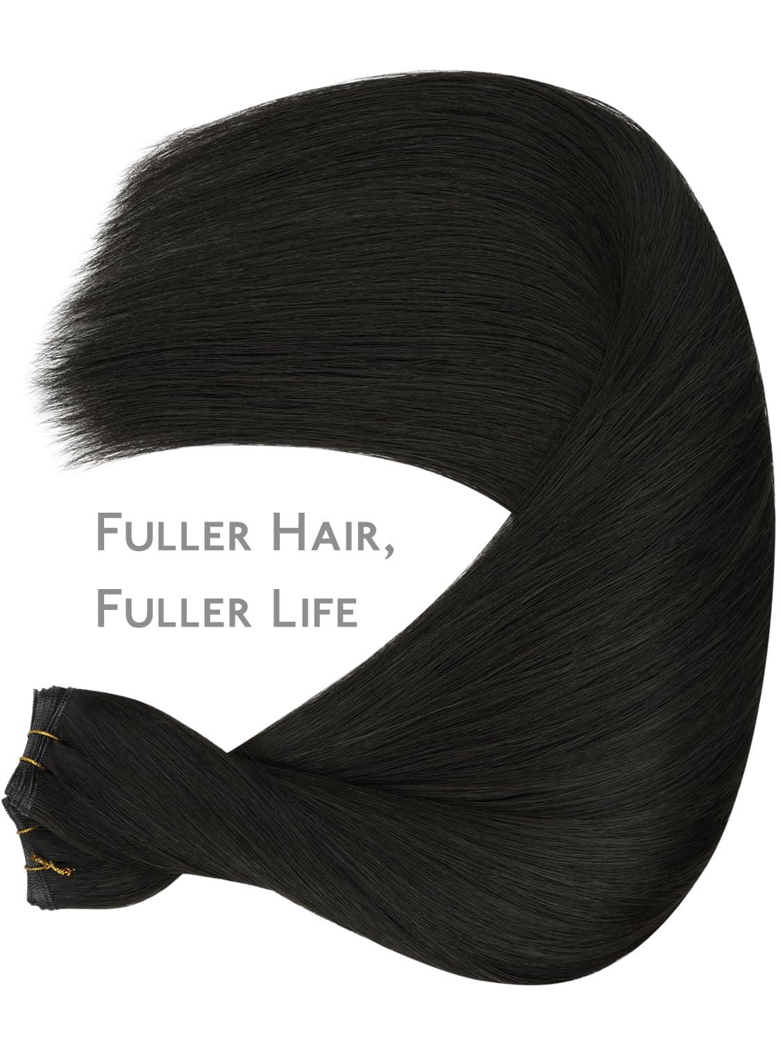imageWENNALIFE Sew in Hair Extensions Real Human Hair 18 Inch 90g Natural Black Machine Weft Remy Hair Hand Tied Weft Straight Extensiones De Cabello Hmano1B Natural Black
