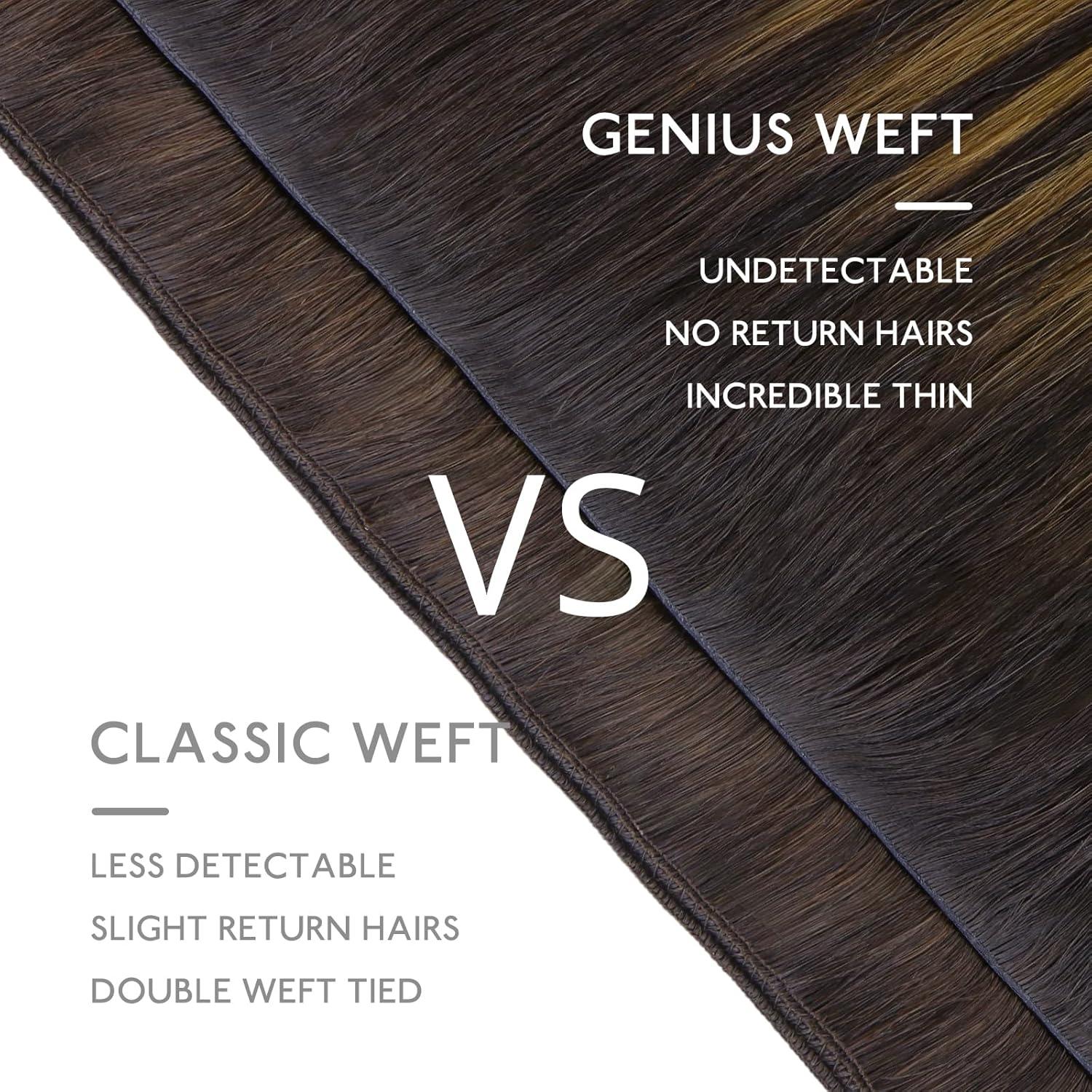 imageWENNALIFE Sew in Hair Extensions Real Human Hair 18 Inch 90g Natural Black Machine Weft Remy Hair Hand Tied Weft Straight Extensiones De Cabello HmanoGe262 Balayage Dark Brown Mixed Chestnut Brown