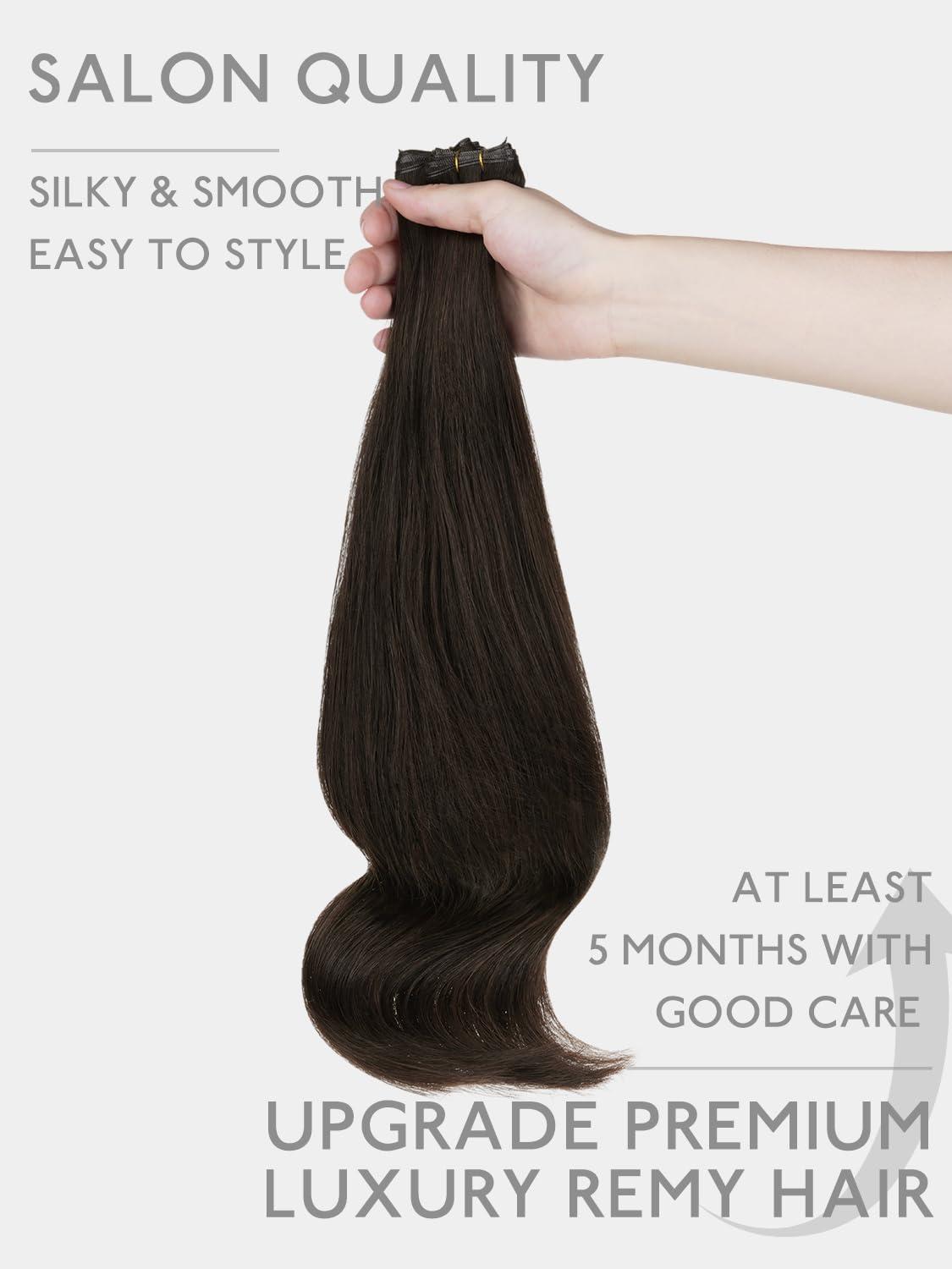 imageWENNALIFE Sew in Hair Extensions Real Human Hair 18 Inch 90g Natural Black Machine Weft Remy Hair Hand Tied Weft Straight Extensiones De Cabello HmanoGe2 Dark Brown