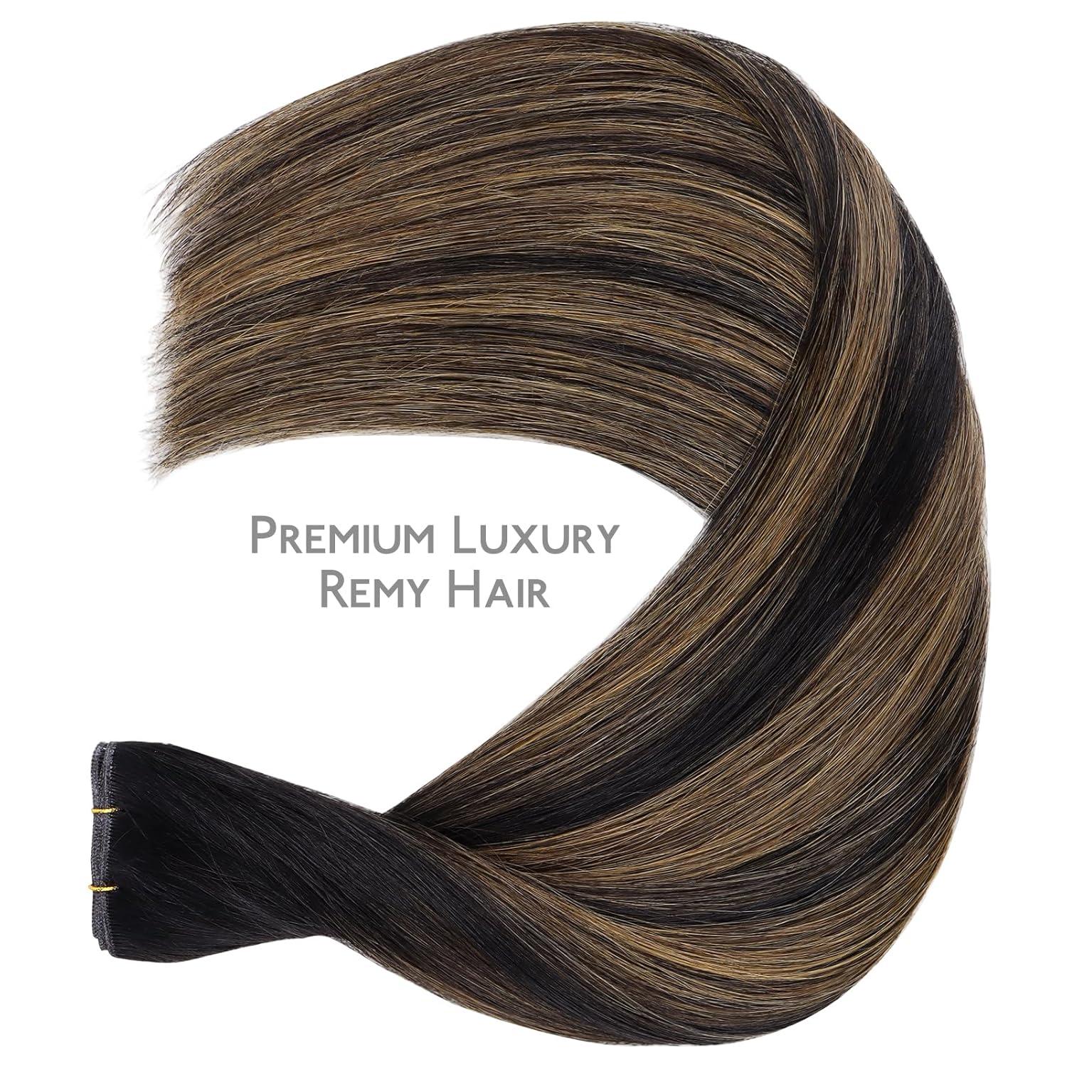 imageWENNALIFE Sew in Hair Extensions Real Human Hair 18 Inch 90g Natural Black Machine Weft Remy Hair Hand Tied Weft Straight Extensiones De Cabello HmanoGe1B61B Balayage Natural Black to Chestnut Brown