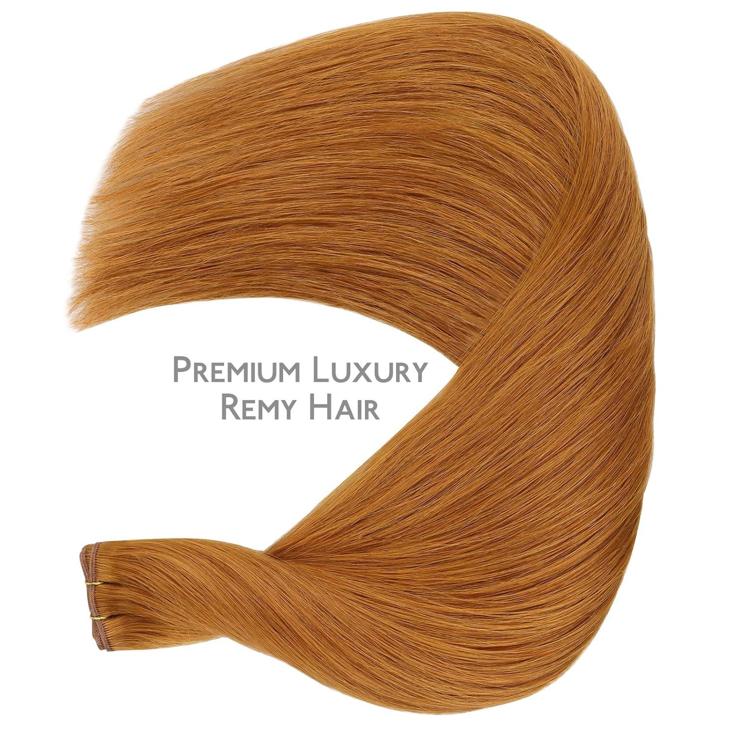 imageWENNALIFE Sew in Hair Extensions Real Human Hair 18 Inch 90g Natural Black Machine Weft Remy Hair Hand Tied Weft Straight Extensiones De Cabello HmanoGe30 Auburn Ginger