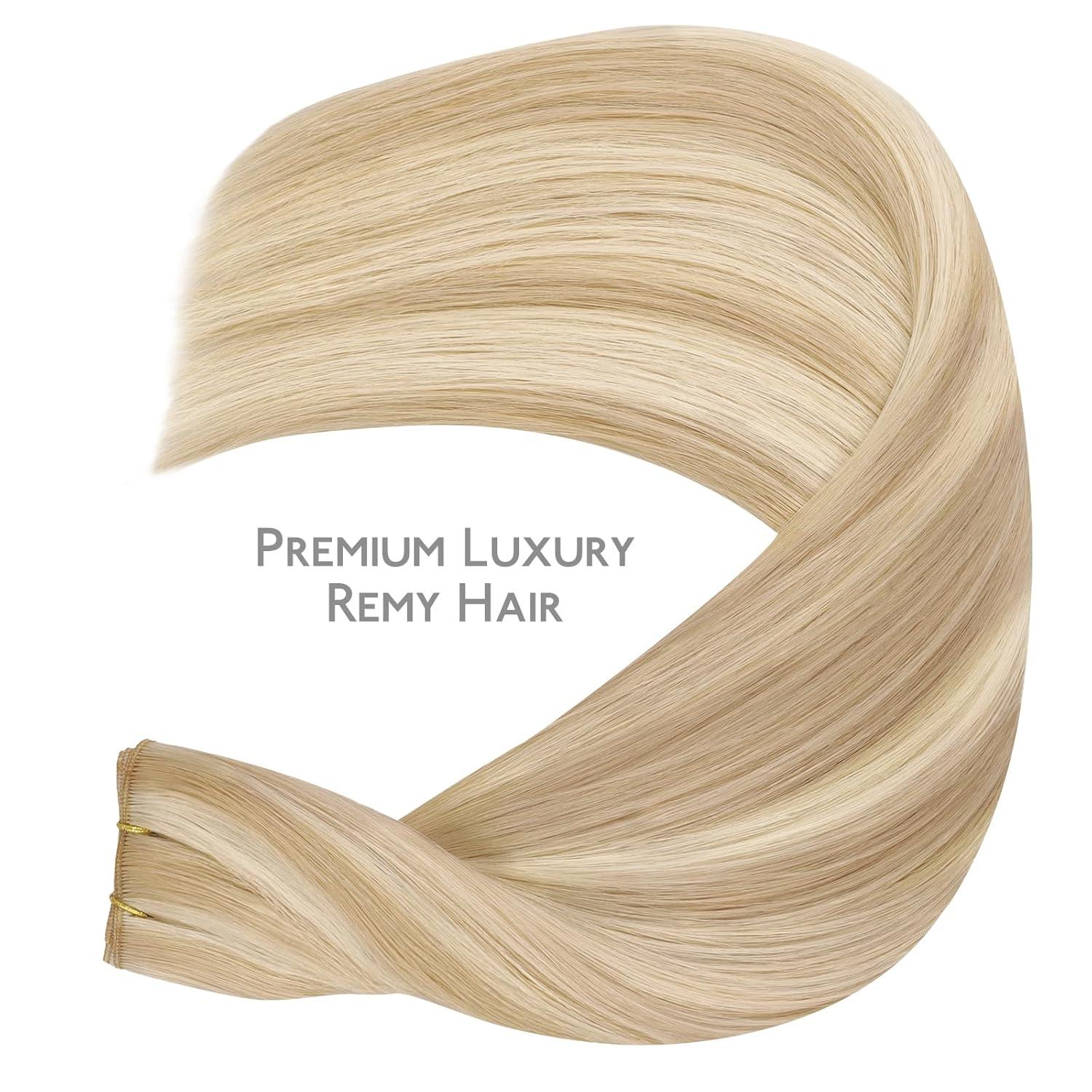 imageWENNALIFE Sew in Hair Extensions Real Human Hair 18 Inch 90g Natural Black Machine Weft Remy Hair Hand Tied Weft Straight Extensiones De Cabello HmanoGe18A613A Dirty Blonde Highlighted Bleach Blonde