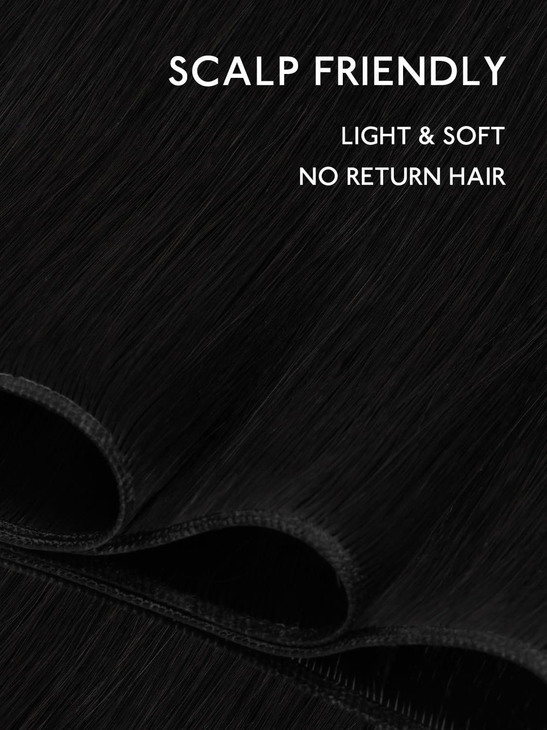 imageWENNALIFE Sew in Hair Extensions Real Human Hair 18 Inch 90g Natural Black Machine Weft Remy Hair Hand Tied Weft Straight Extensiones De Cabello HmanoGe1 Jet Black