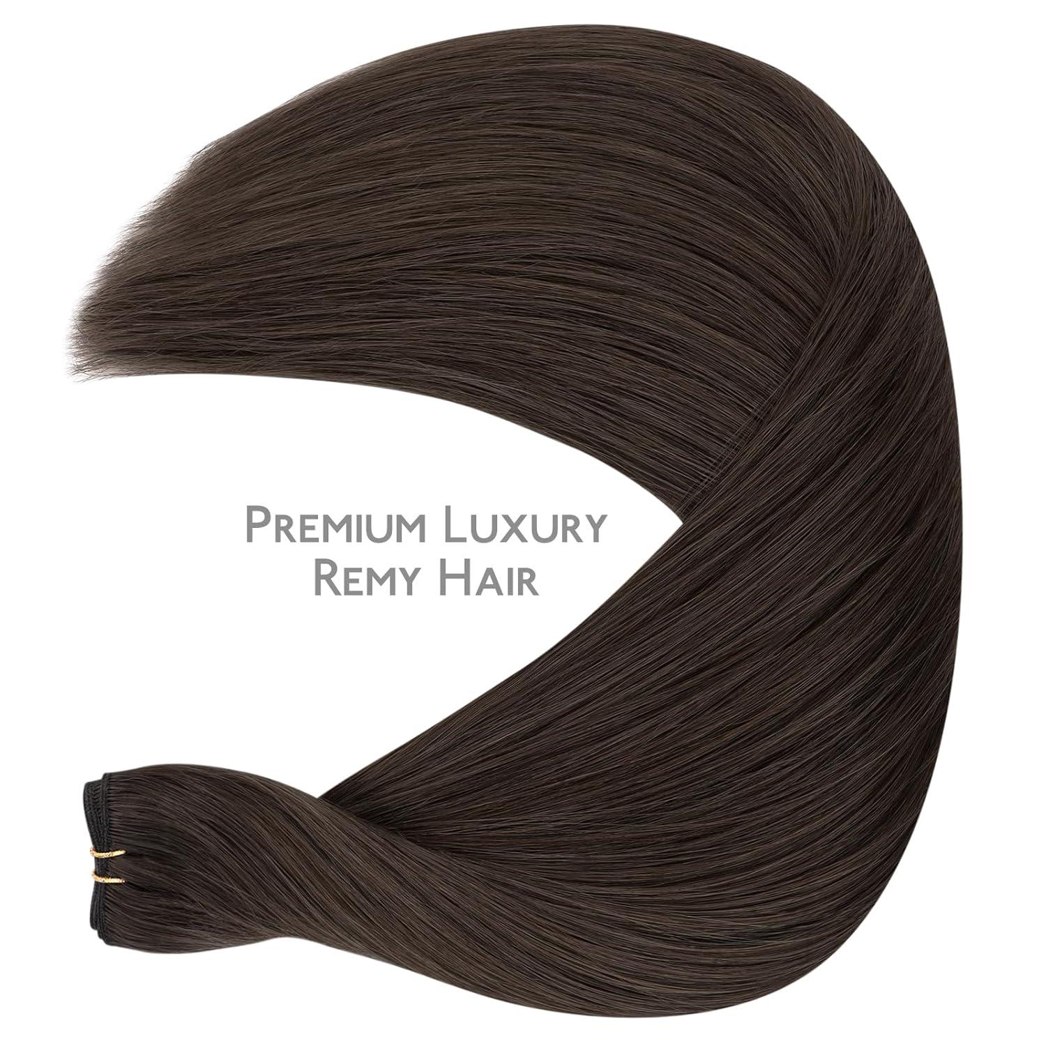 imageWENNALIFE Sew in Hair Extensions Real Human Hair 18 Inch 90g Natural Black Machine Weft Remy Hair Hand Tied Weft Straight Extensiones De Cabello HmanoGe2A Light Dark Brown