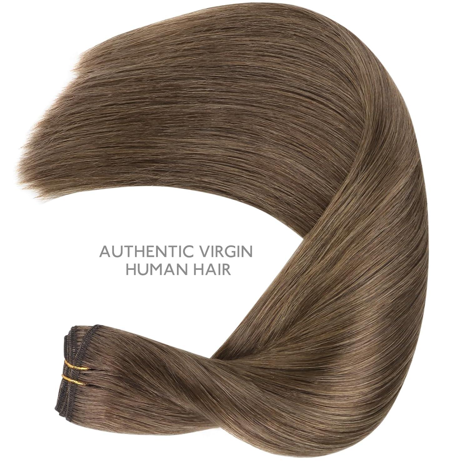 imageWENNALIFE Sew in Hair Extensions Real Human Hair 18 Inch 90g Natural Black Machine Weft Remy Hair Hand Tied Weft Straight Extensiones De Cabello Hmano5 Light Ash Brown