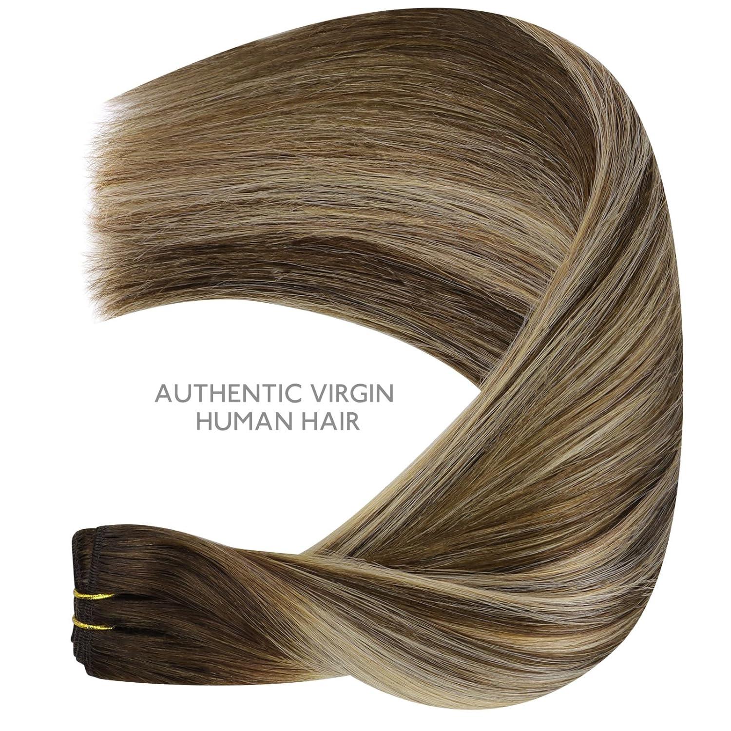 imageWENNALIFE Sew in Hair Extensions Real Human Hair 18 Inch 90g Natural Black Machine Weft Remy Hair Hand Tied Weft Straight Extensiones De Cabello Hmano4264 Balayage Chocolate Brown to Honey Blonde