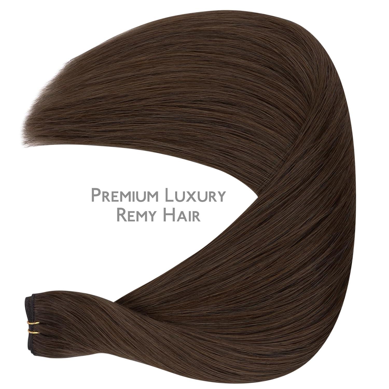 imageWENNALIFE Sew in Hair Extensions Real Human Hair 18 Inch 90g Natural Black Machine Weft Remy Hair Hand Tied Weft Straight Extensiones De Cabello HmanoGe4 Chocolate Brown