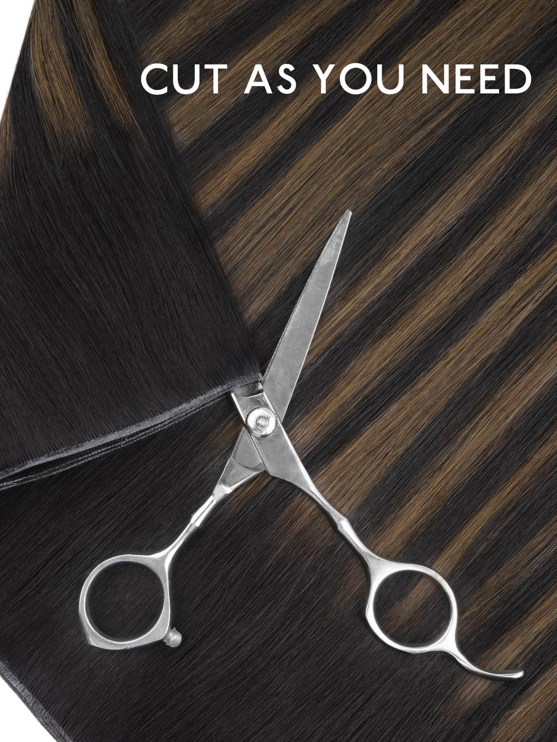 imageWENNALIFE Sew in Hair Extensions Real Human Hair 18 Inch 90g Natural Black Machine Weft Remy Hair Hand Tied Weft Straight Extensiones De Cabello HmanoGe4274 Balayage Chocolate Brown to Caramel Blonde
